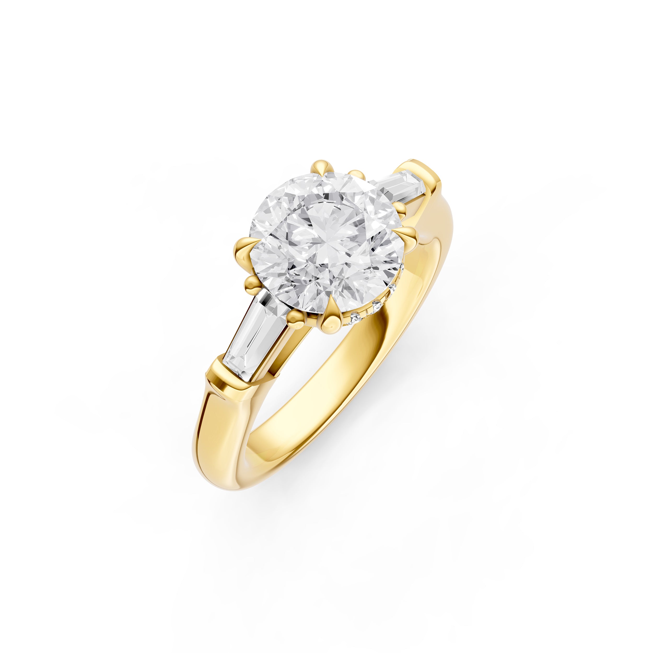 Baguette Hidden Halo Engagement Ring (Round)
