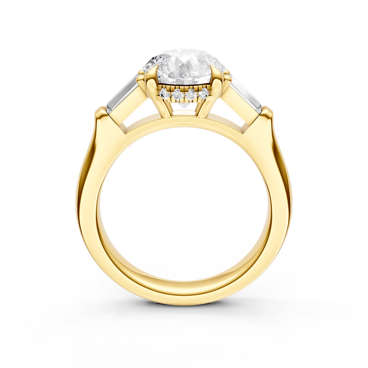 Baguette Hidden Halo Engagement Ring (Round)