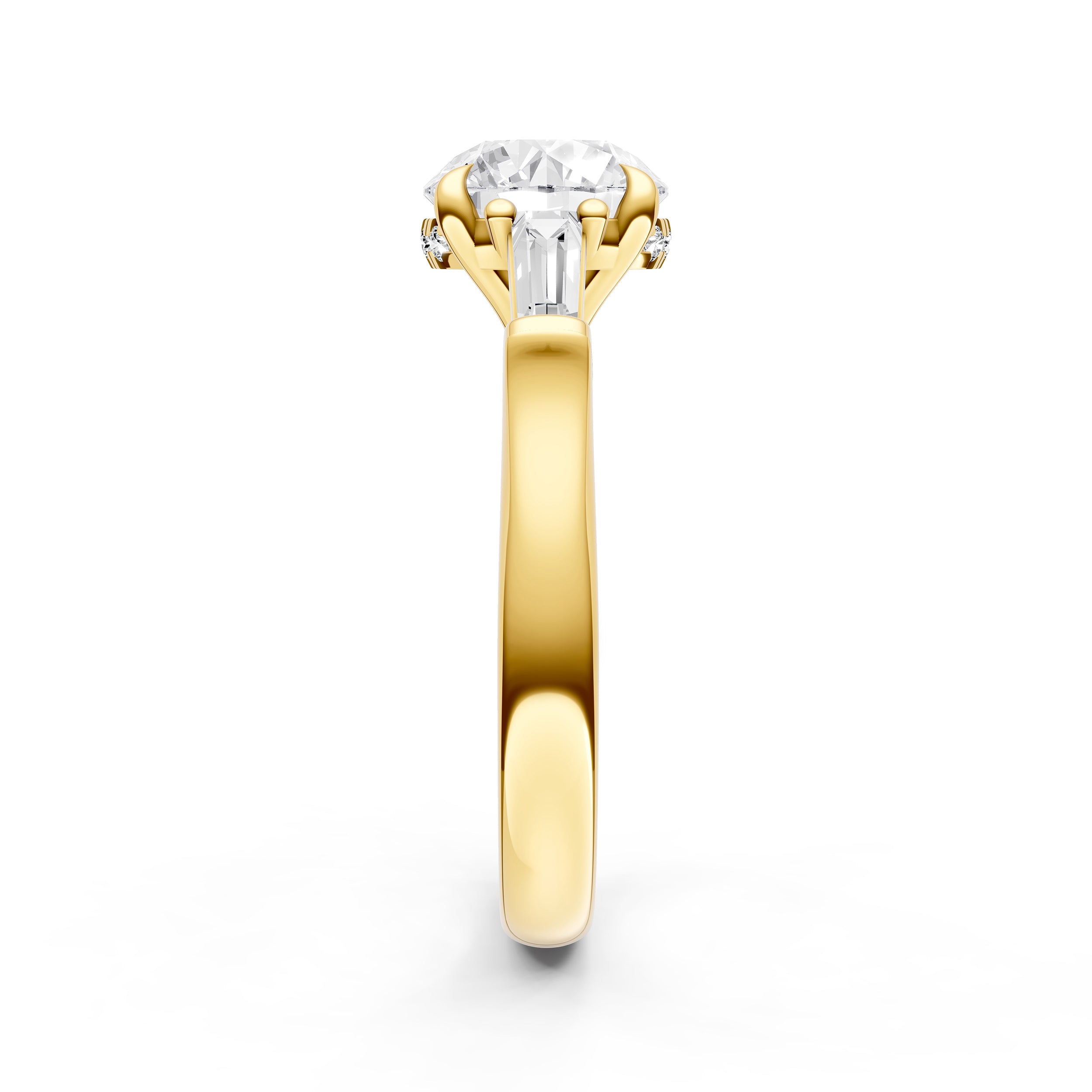 Baguette Hidden Halo Engagement Ring (Round)