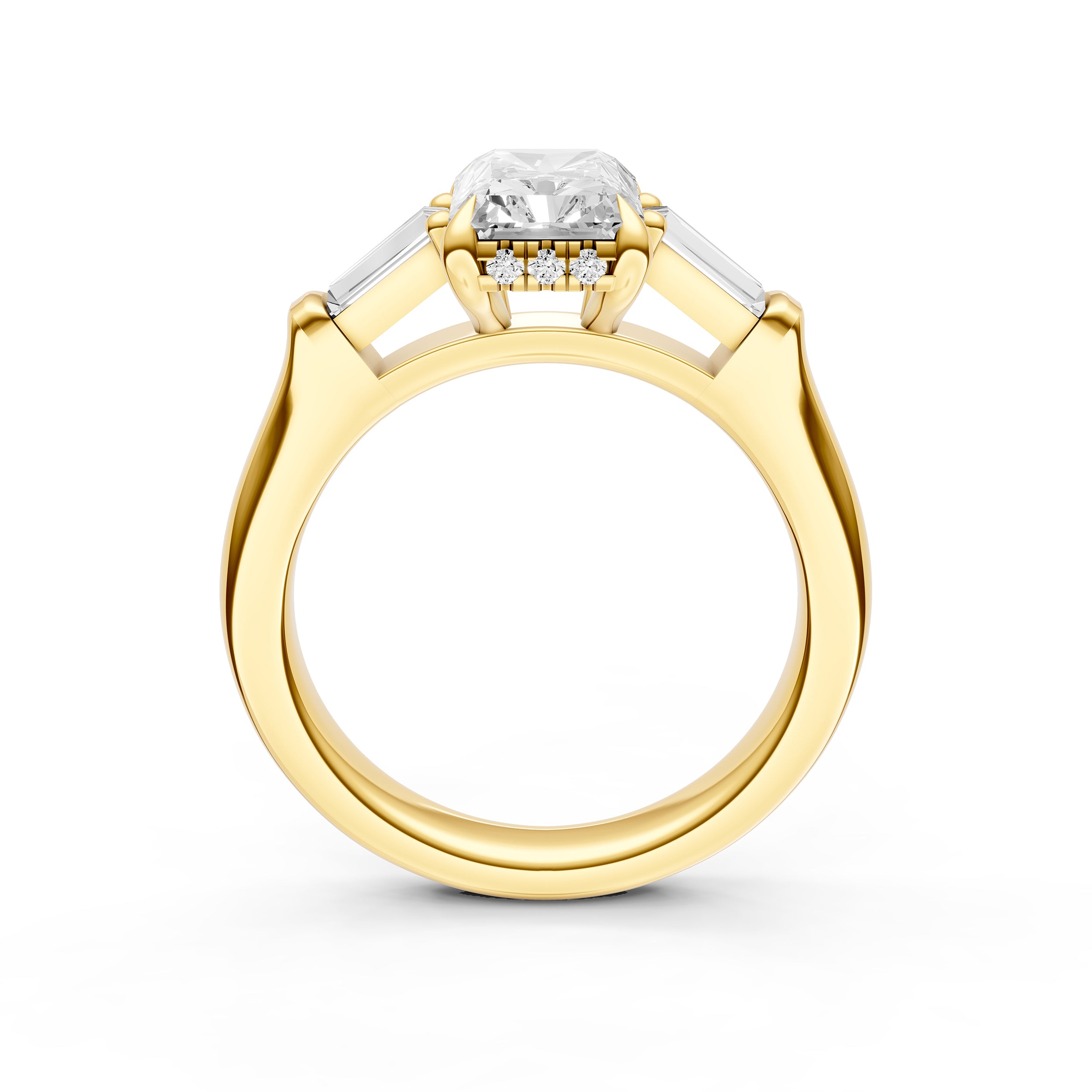 Baguette Hidden Halo Engagement Ring (Radiant)