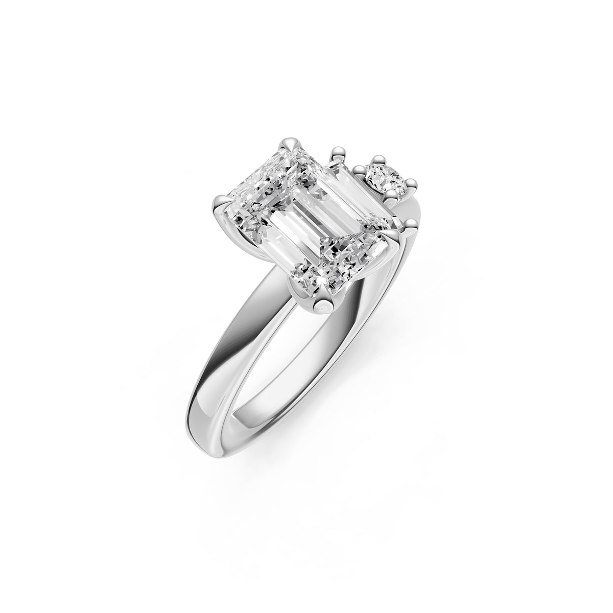 Tilted Asymmetrical Engagement Ring (Emerald Cut)