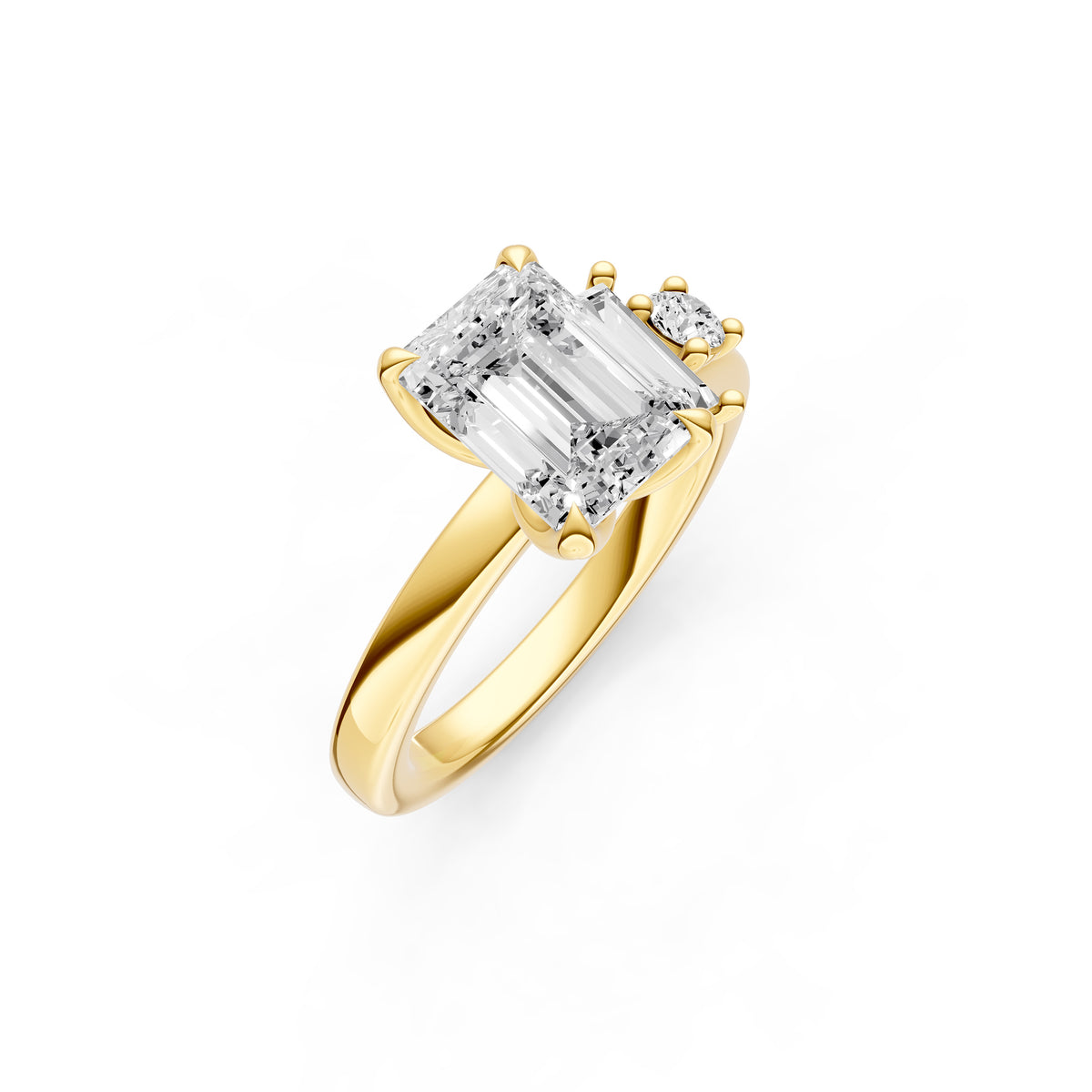 Tilted Asymmetrical Engagement Ring (Emerald Cut)