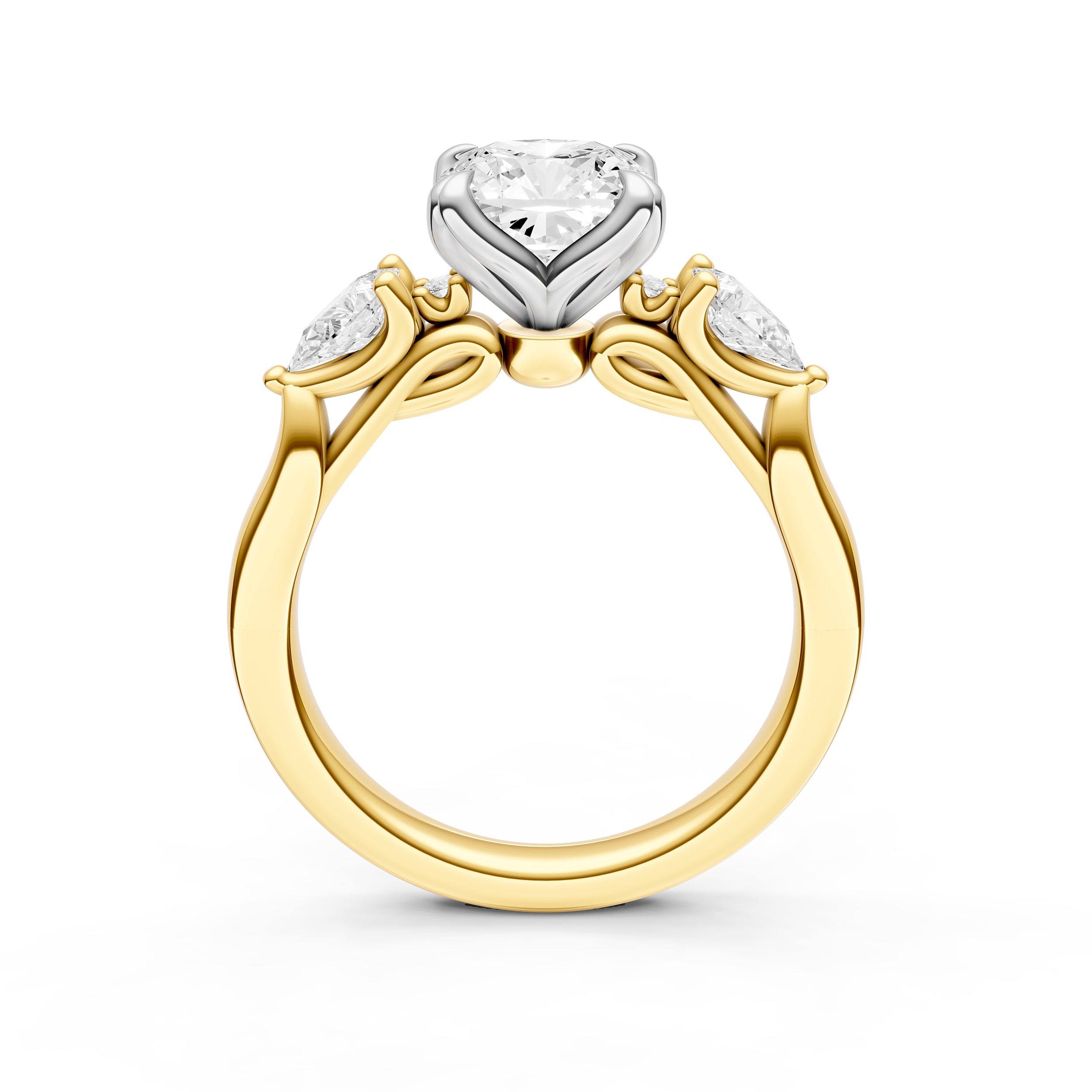 3 Stone Petal Engagement Ring (Cushion)
