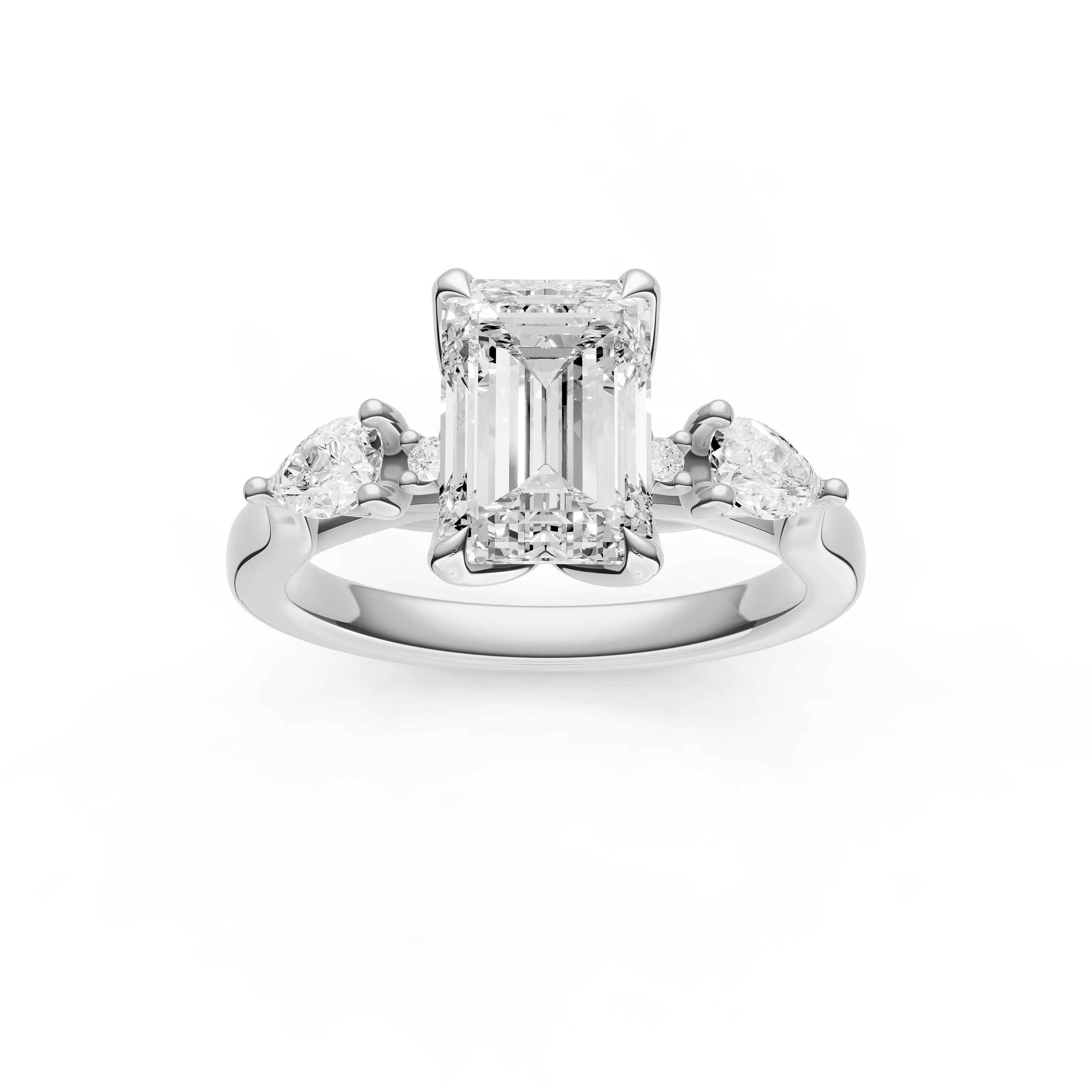 3 Stone Petal Engagement Ring (Emerald Cut)