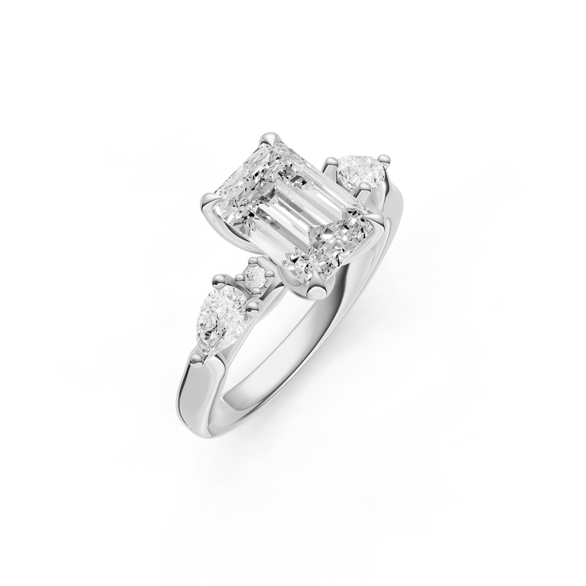 3 Stone Petal Engagement Ring (Emerald Cut)