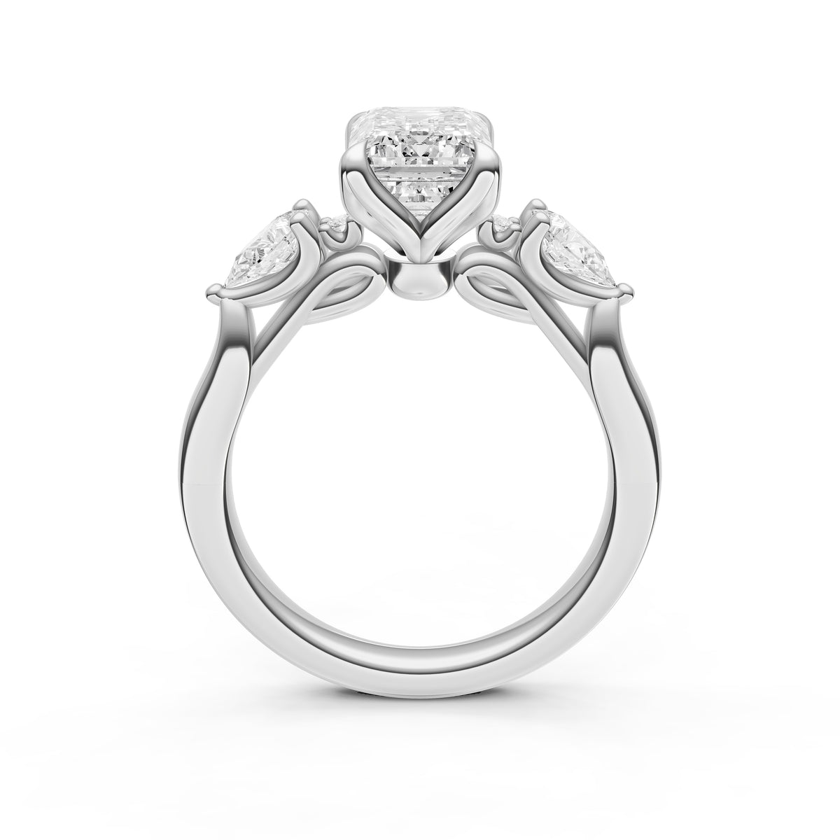 3 Stone Petal Engagement Ring (Emerald Cut)