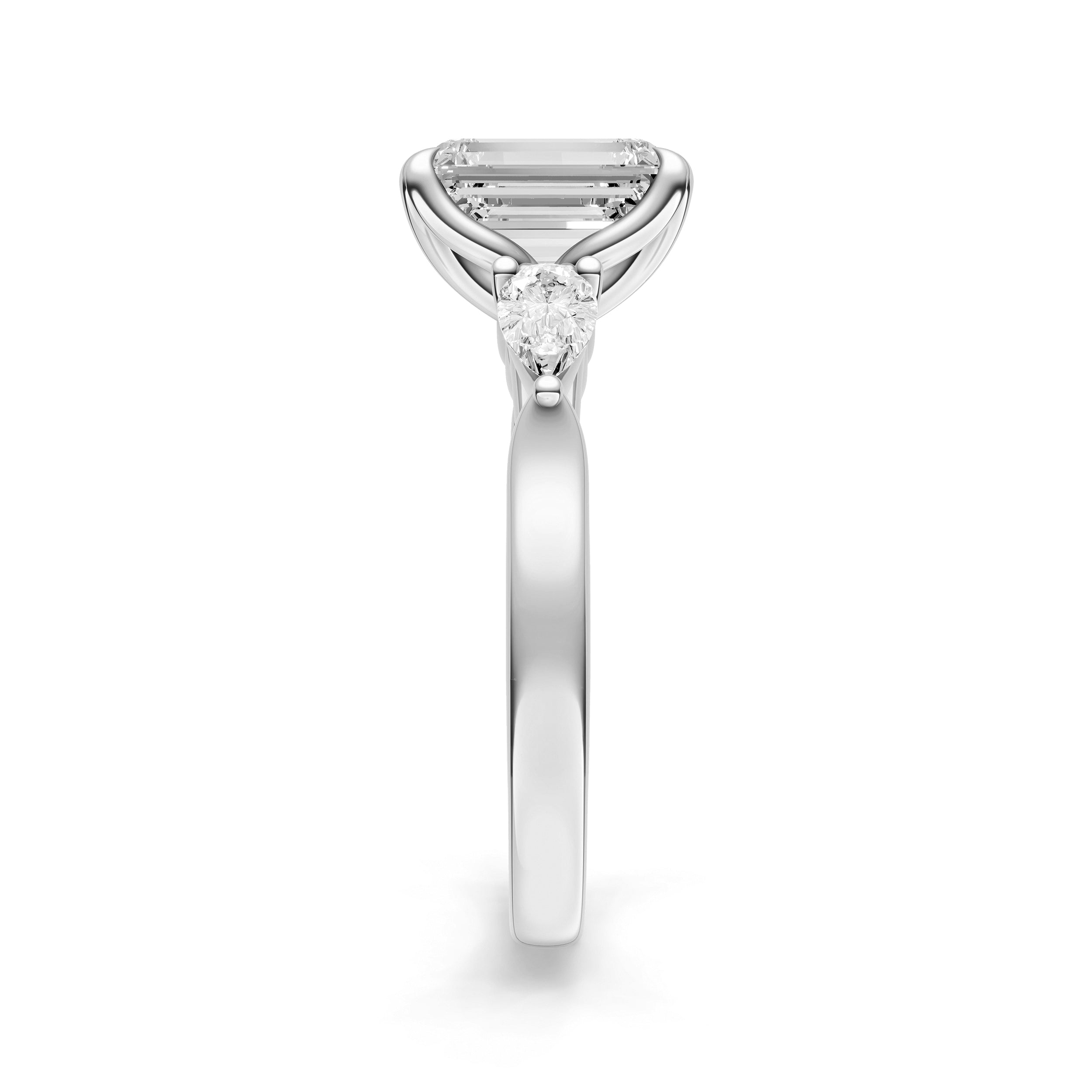3 Stone Petal Engagement Ring (Emerald Cut)