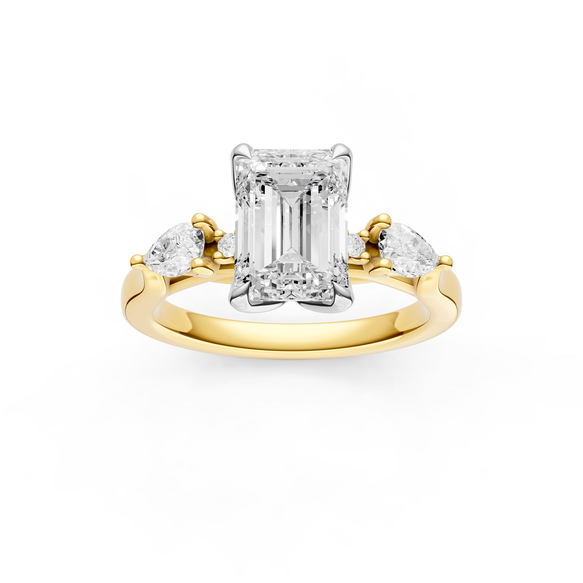 3 Stone Petal Engagement Ring (Emerald Cut)