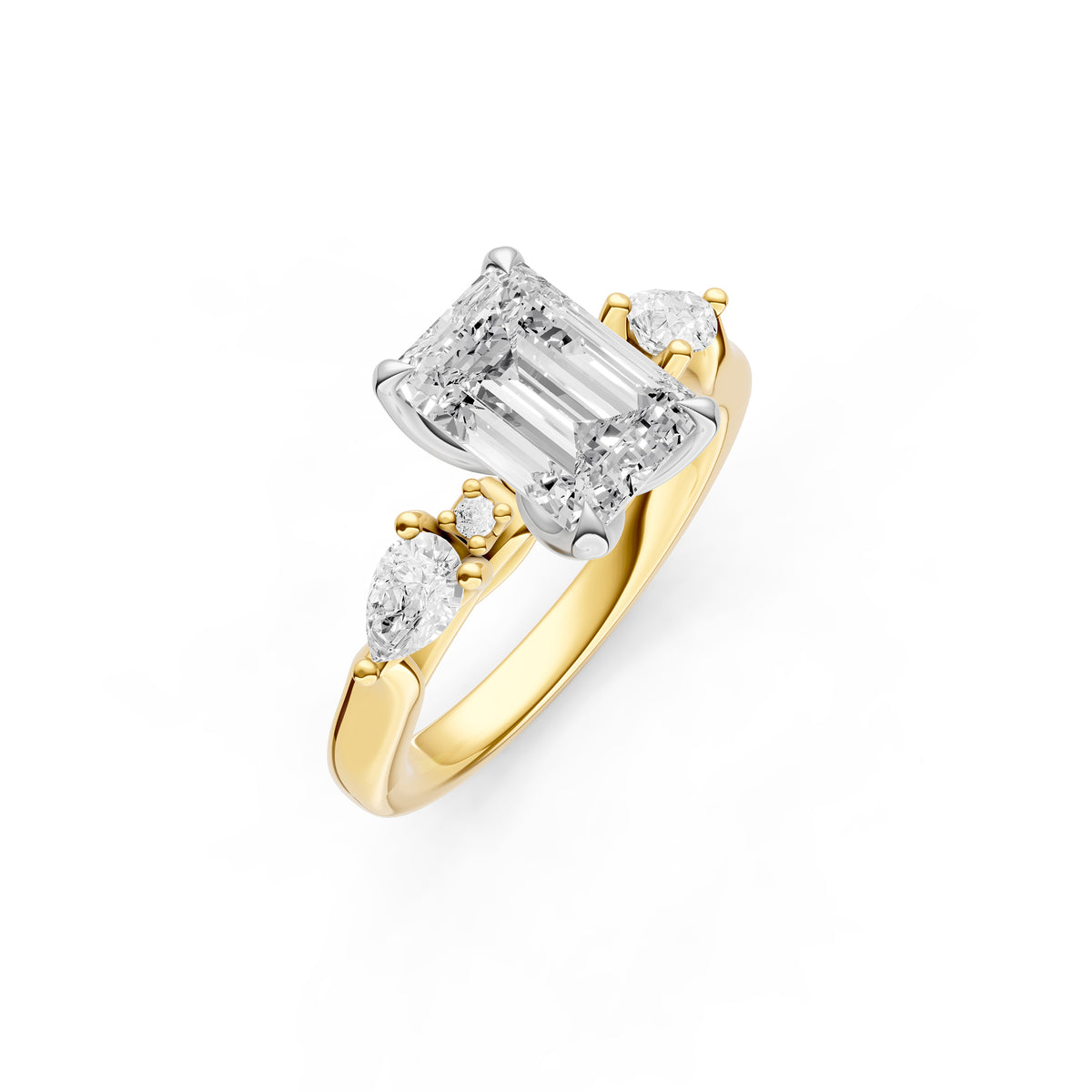 3 Stone Petal Engagement Ring (Emerald Cut)