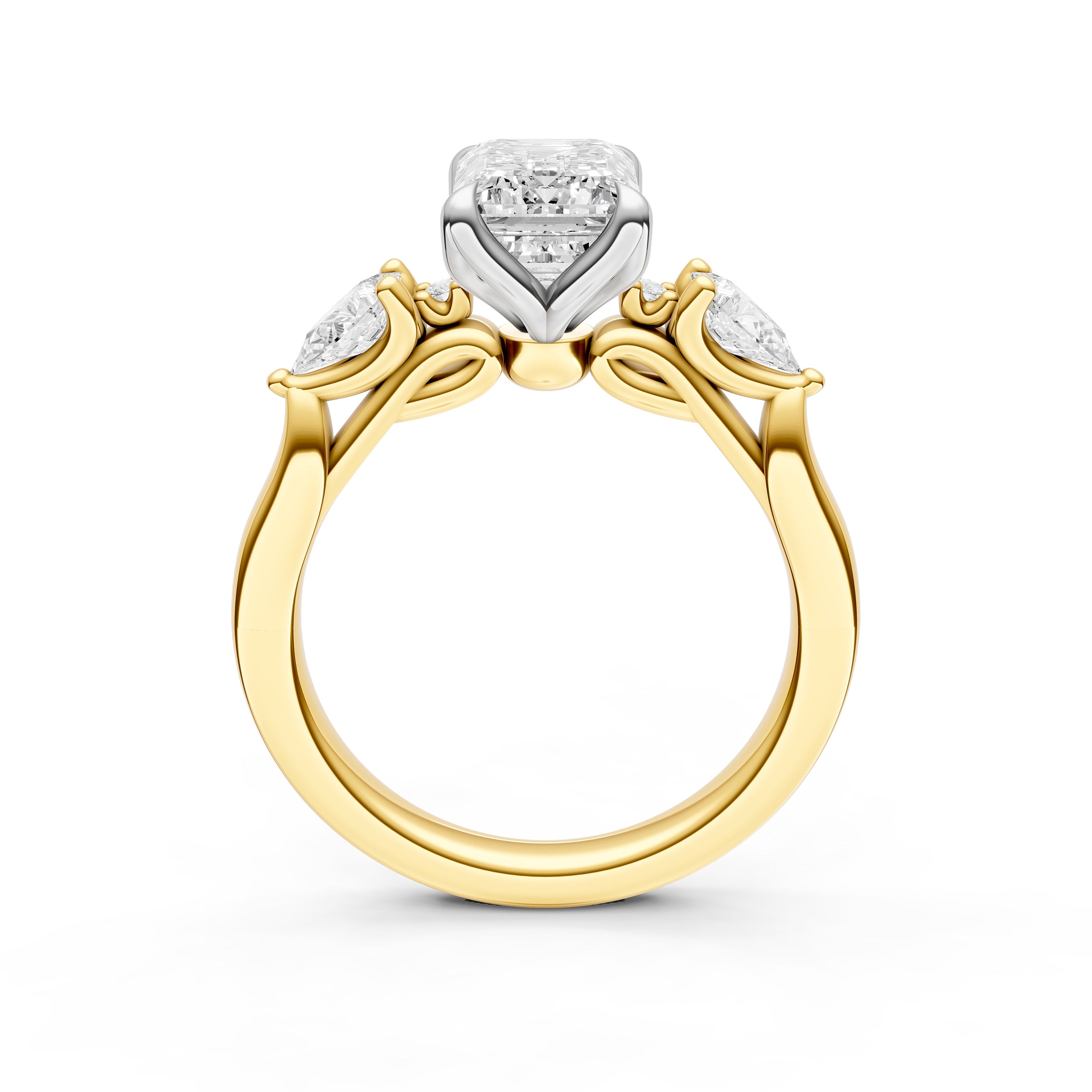 3 Stone Petal Engagement Ring (Emerald Cut)