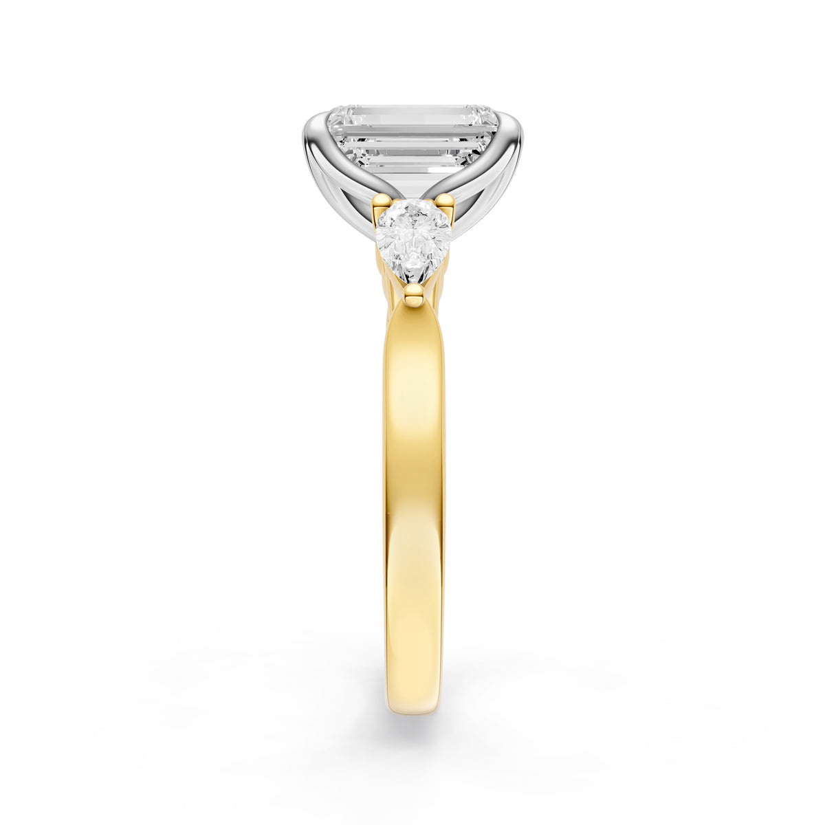 3 Stone Petal Engagement Ring (Emerald Cut)
