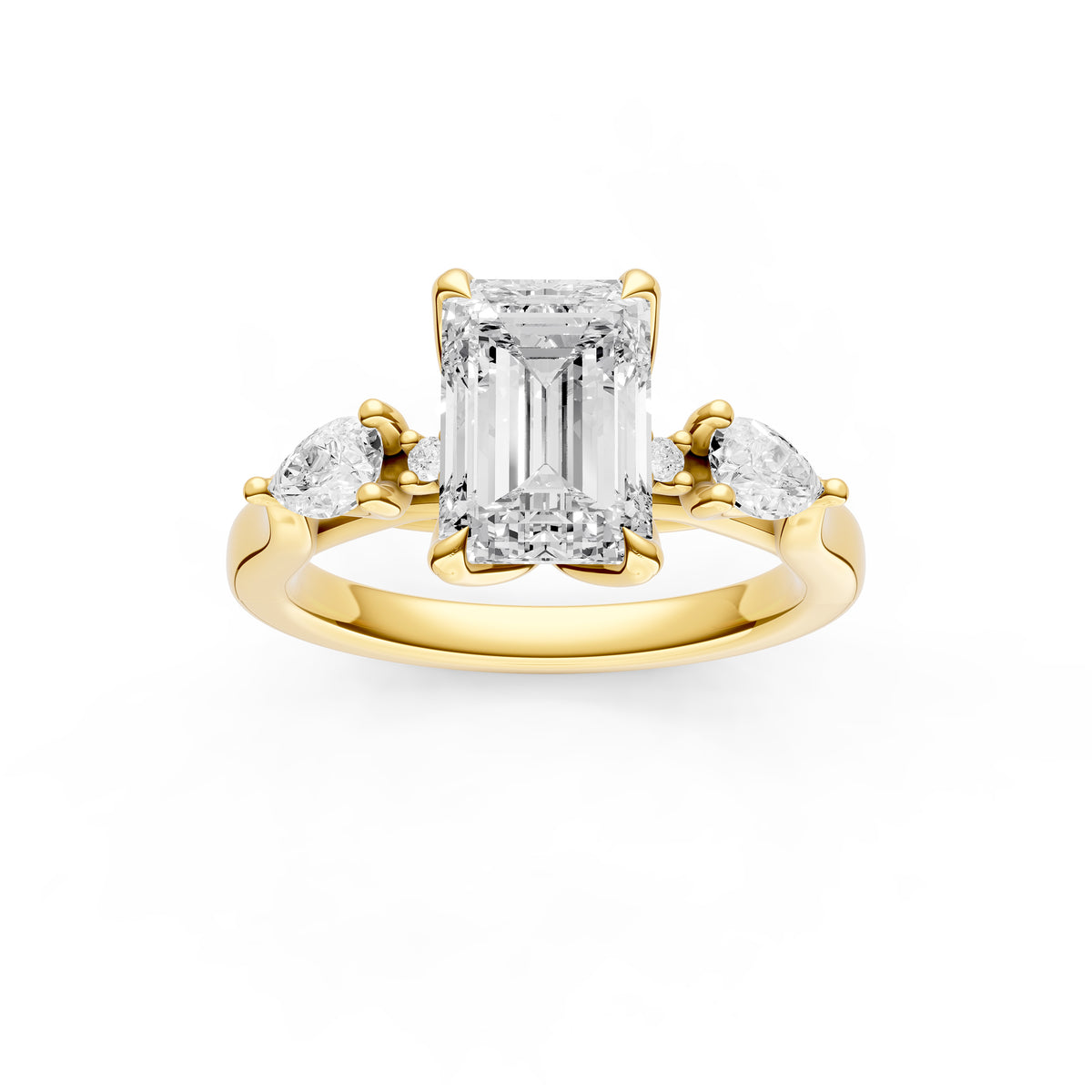 3 Stone Petal Engagement Ring (Emerald Cut)