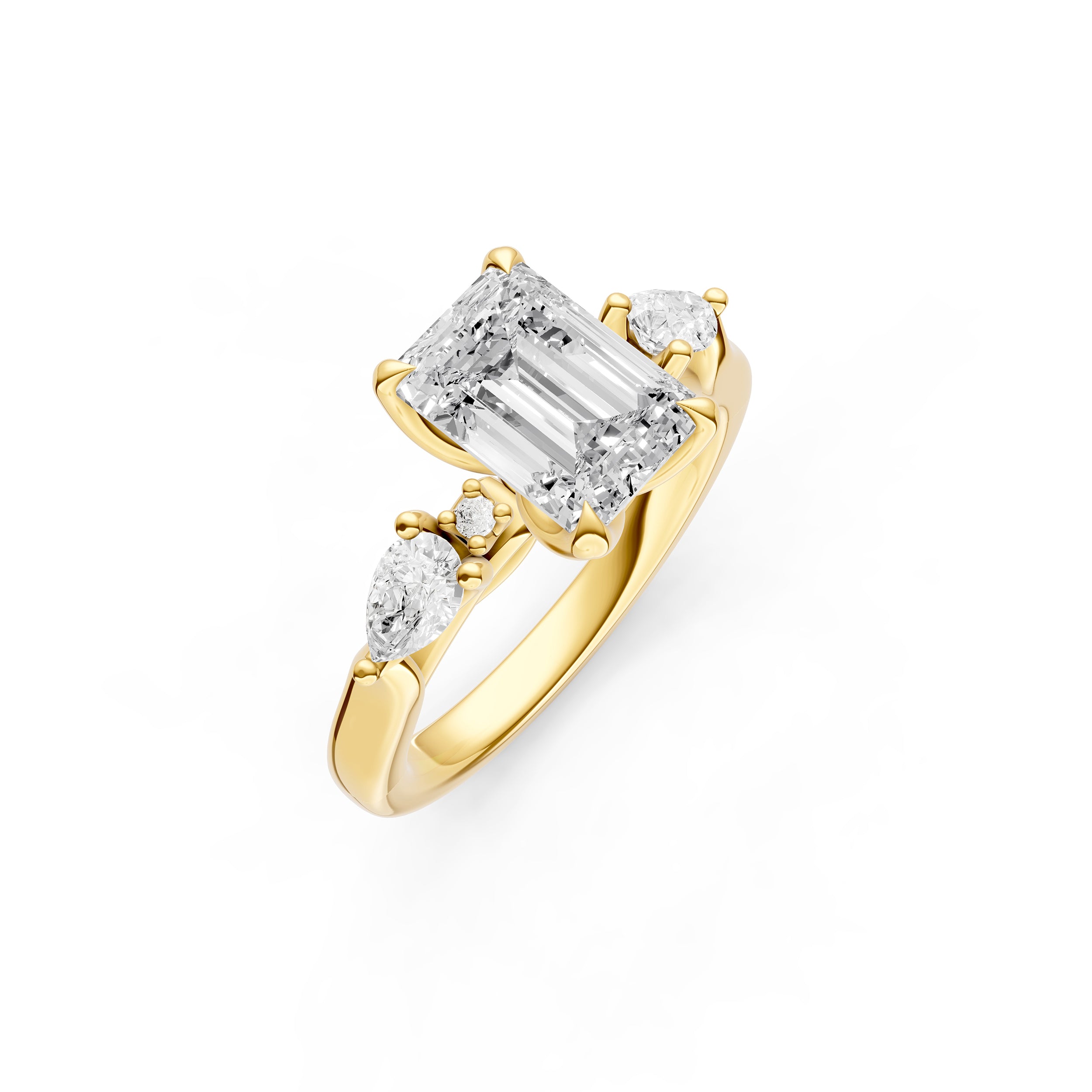 3 Stone Petal Engagement Ring (Emerald Cut)
