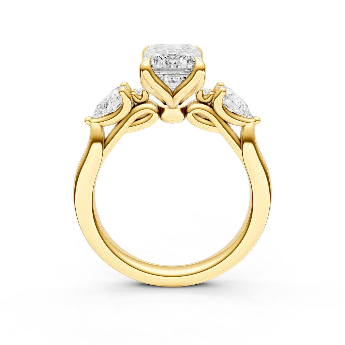 3 Stone Petal Engagement Ring (Emerald Cut)