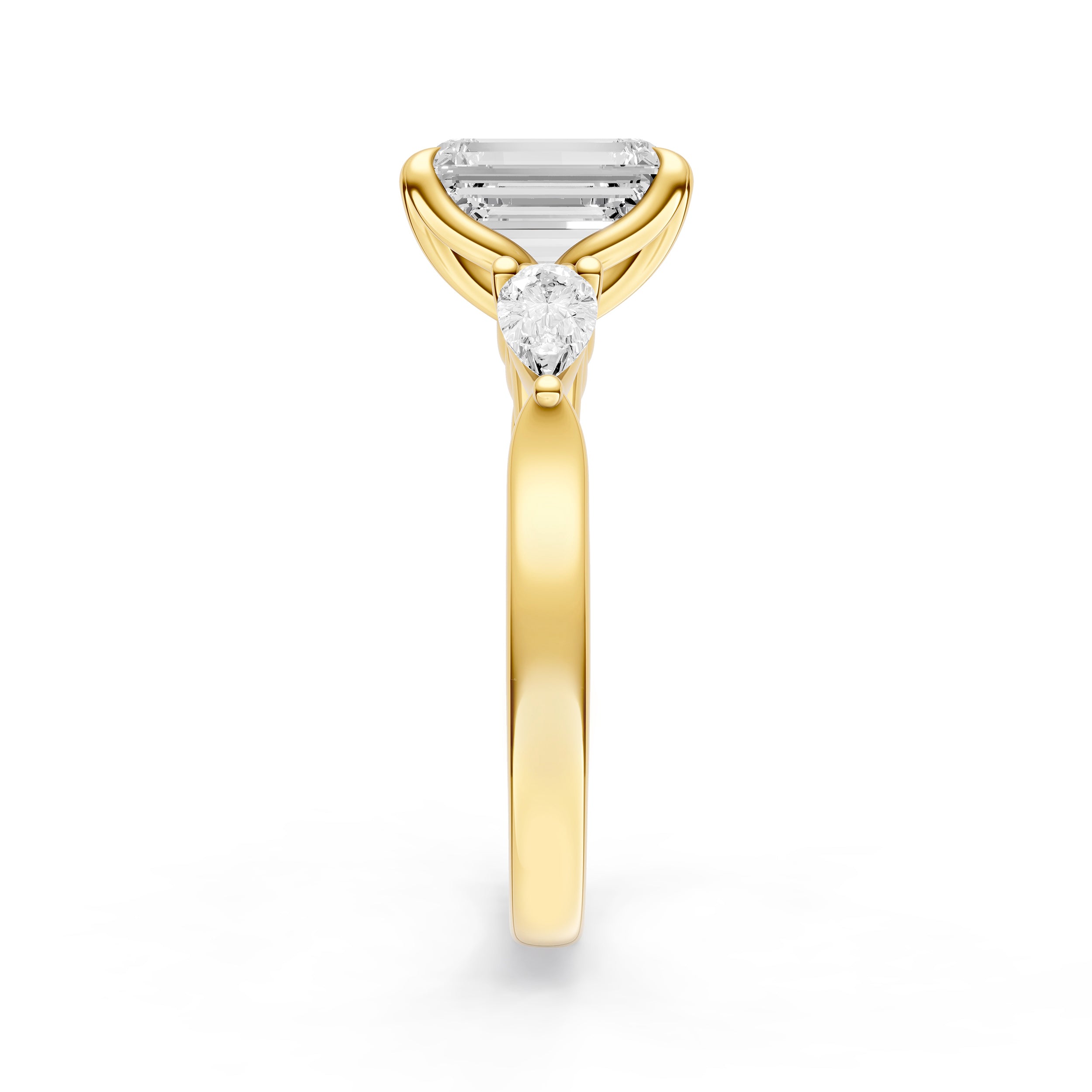 3 Stone Petal Engagement Ring (Emerald Cut)