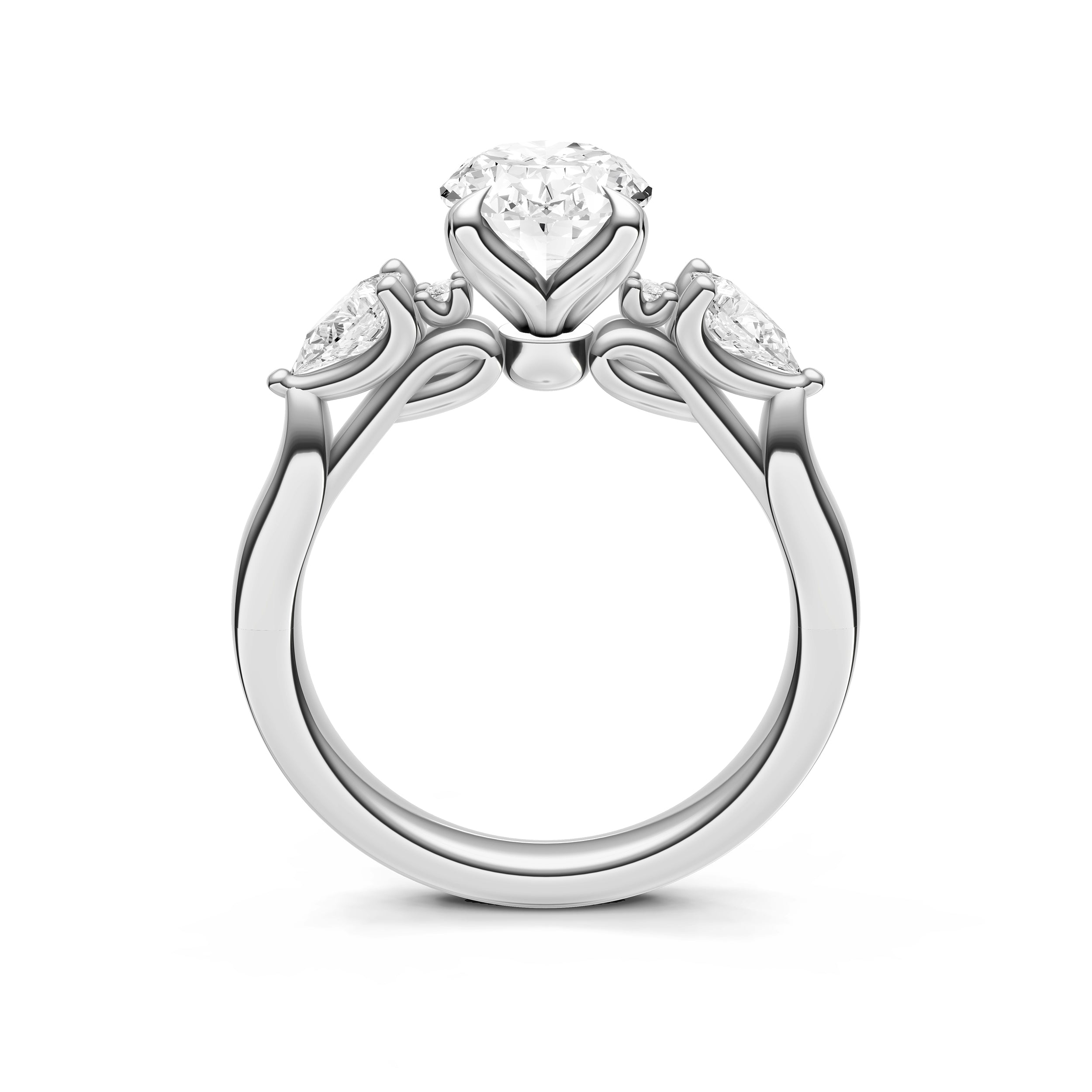 3 Stone Petal Engagement Ring (Oval)