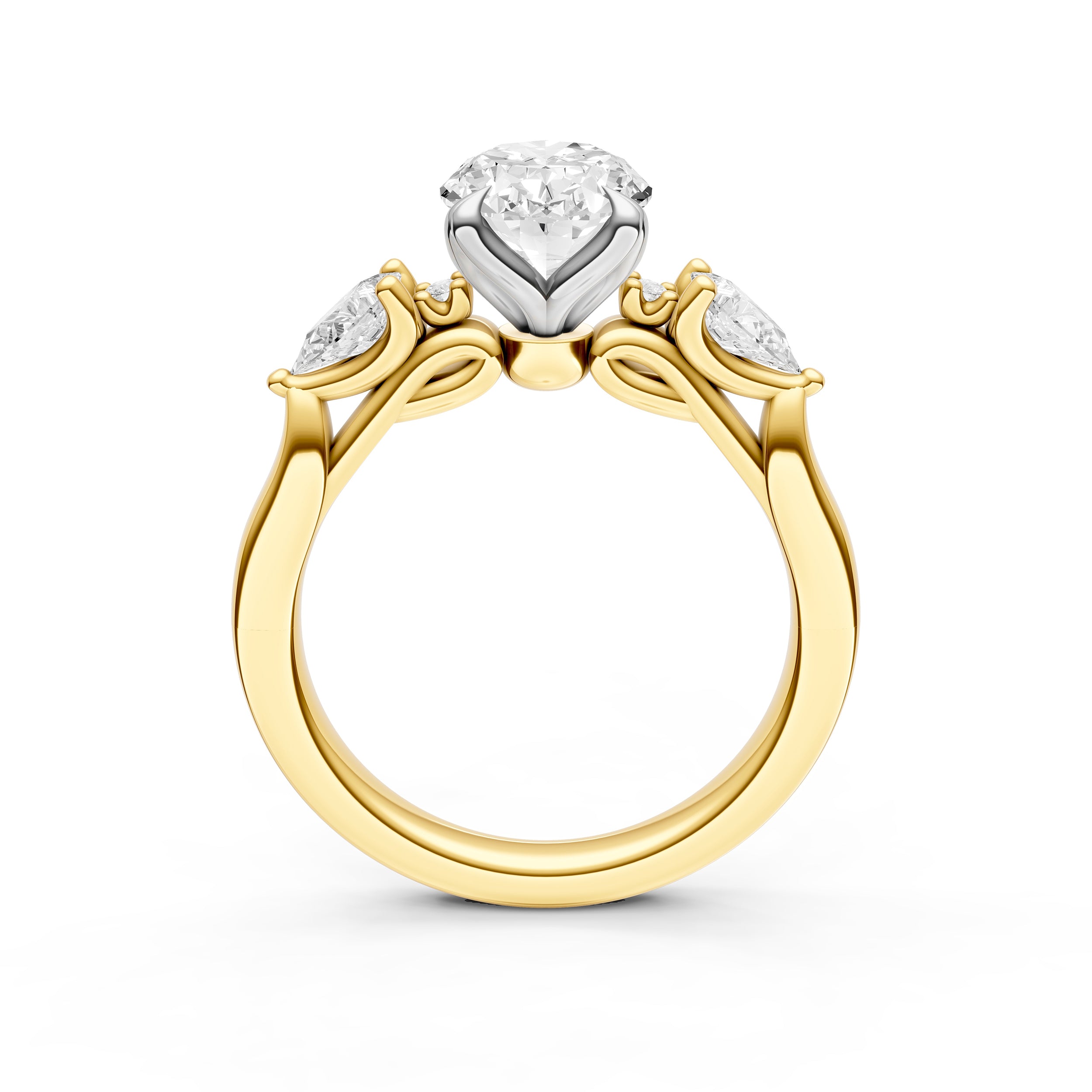 3 Stone Petal Engagement Ring (Oval)