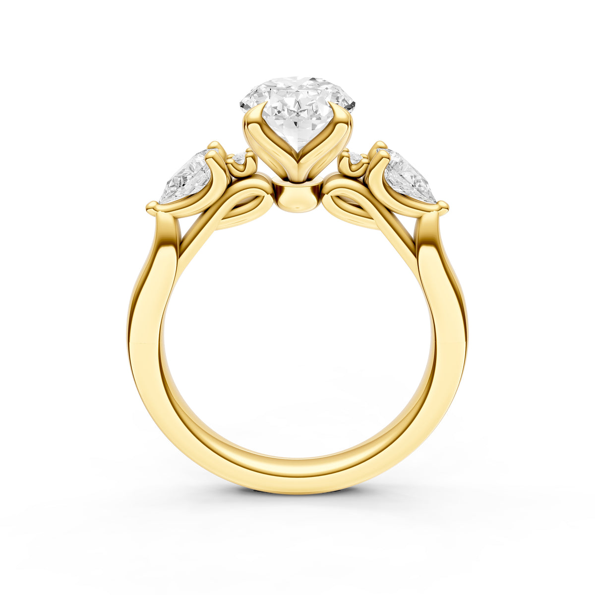 3 Stone Petal Engagement Ring (Oval)
