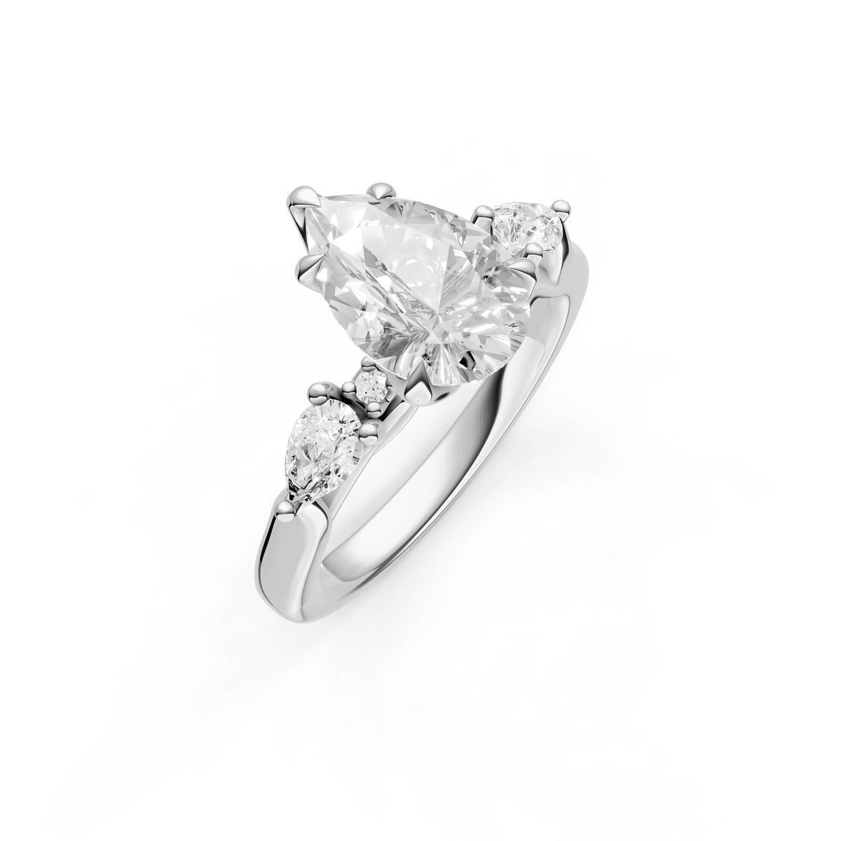 3 Stone Petal Engagement Ring (Pear Shape)