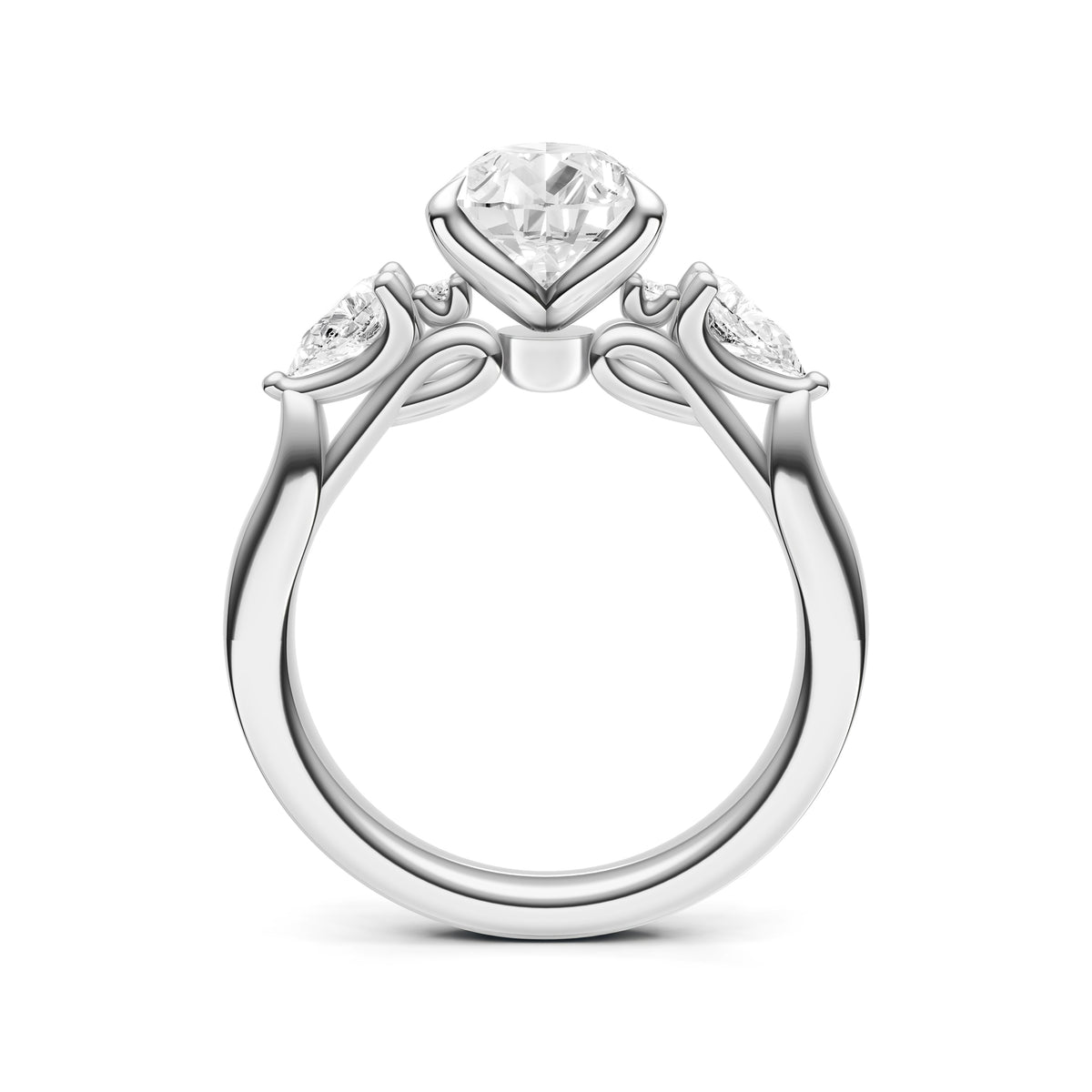 3 Stone Petal Engagement Ring (Pear Shape)