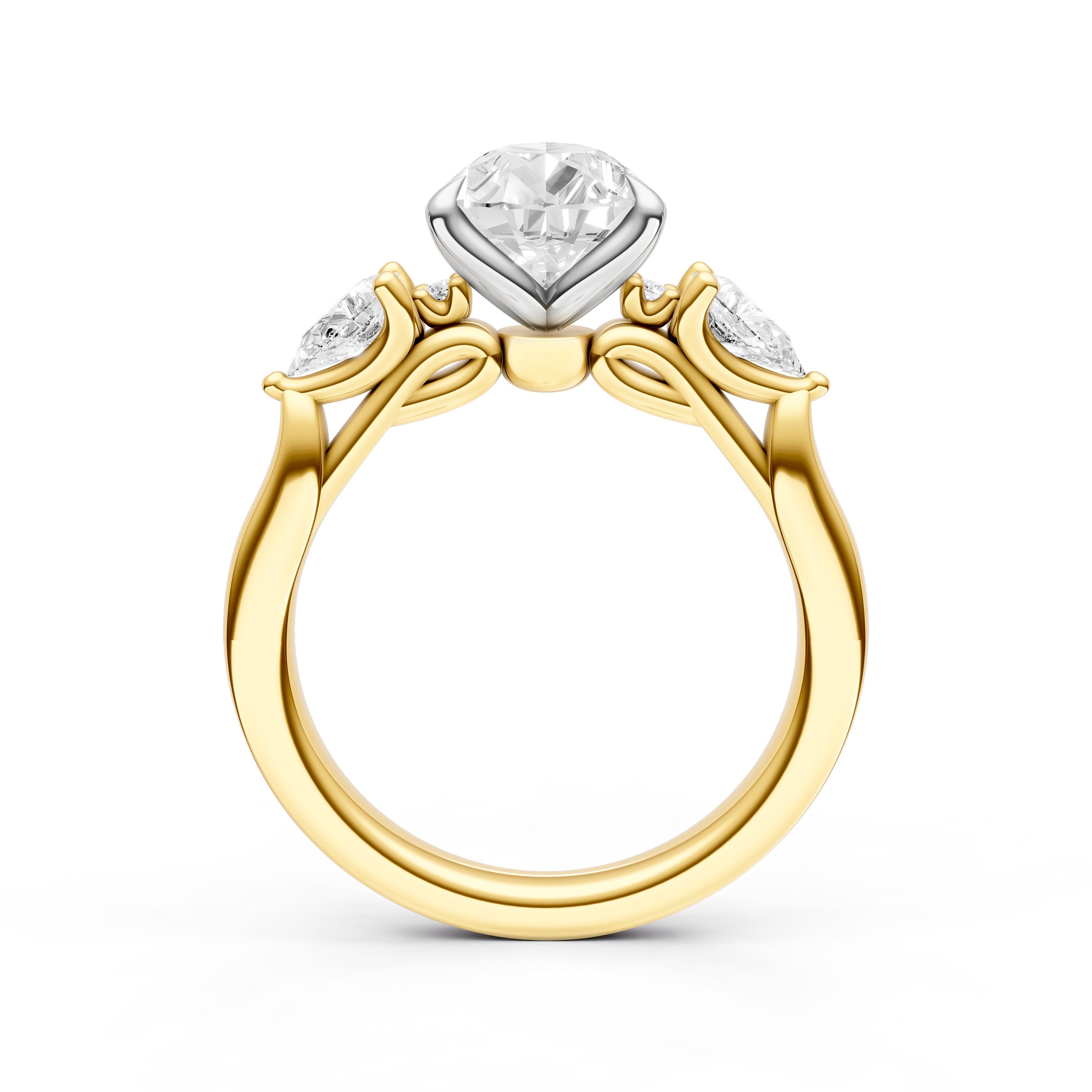 3 Stone Petal Engagement Ring (Pear Shape)