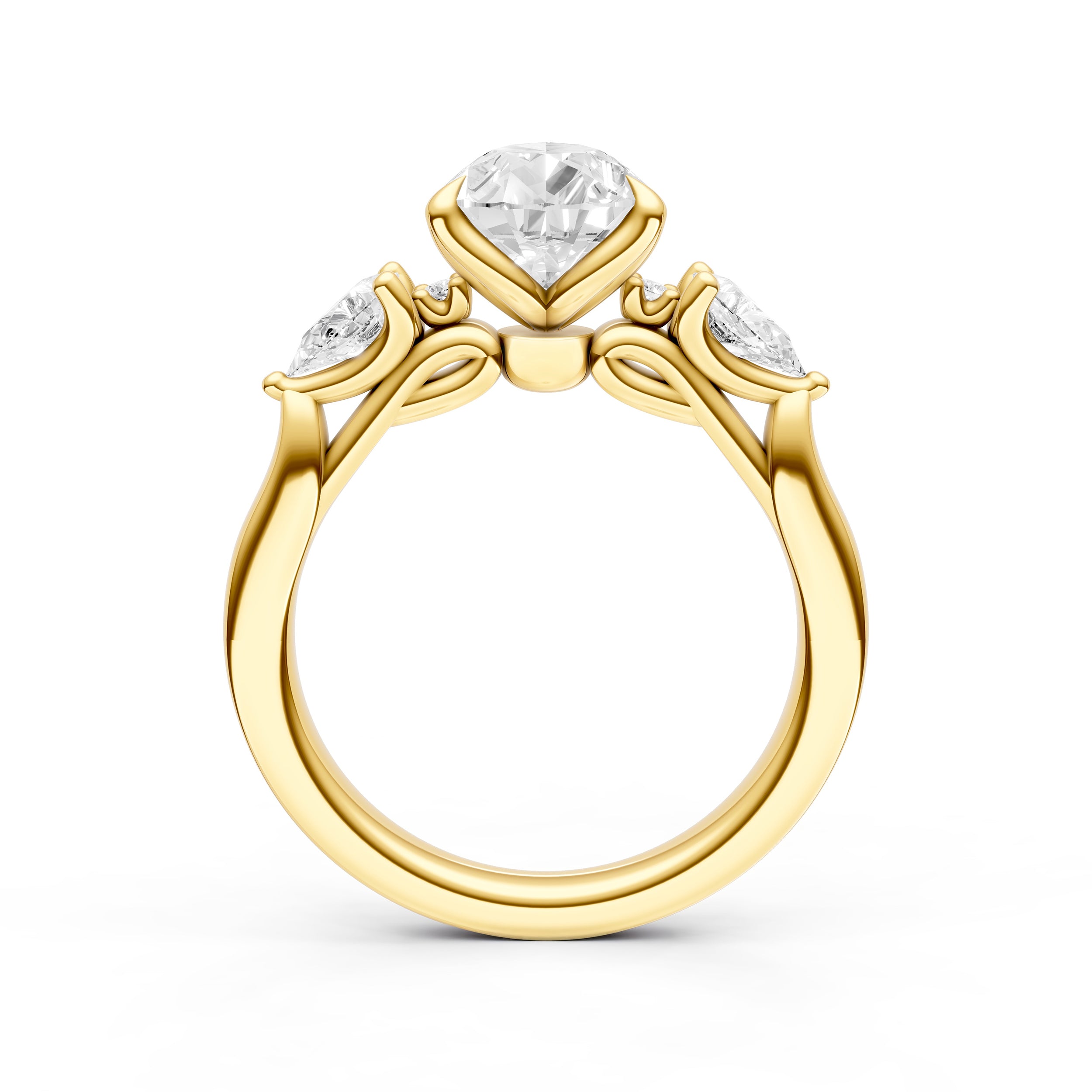 3 Stone Petal Engagement Ring (Pear Shape)