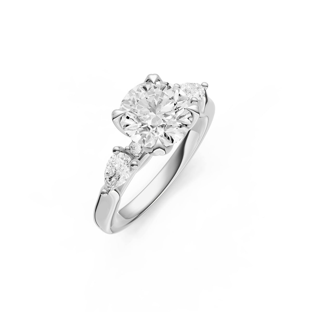 3 Stone Petal Engagement Ring (Round)