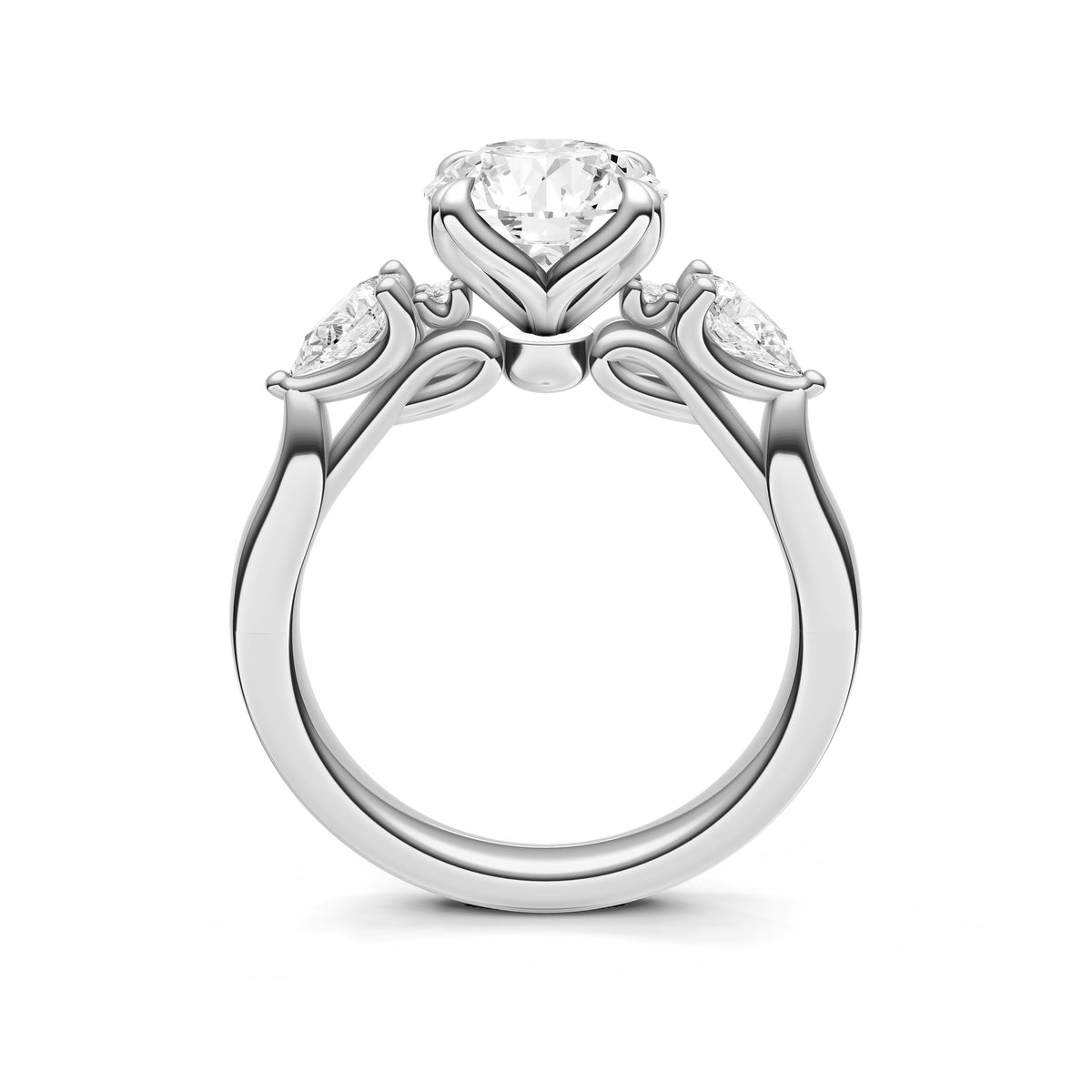 3 Stone Petal Engagement Ring (Round)