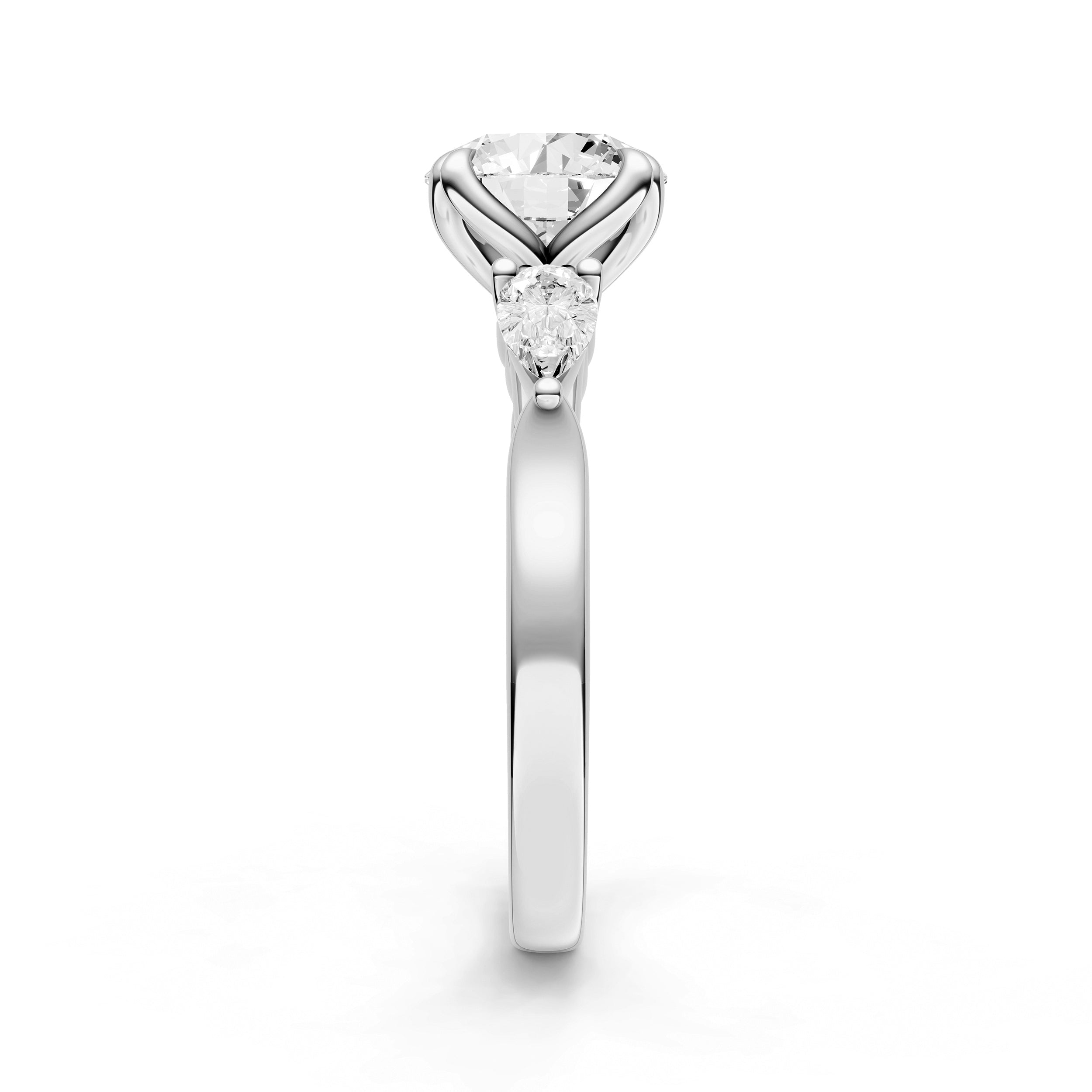 3 Stone Petal Engagement Ring (Round)