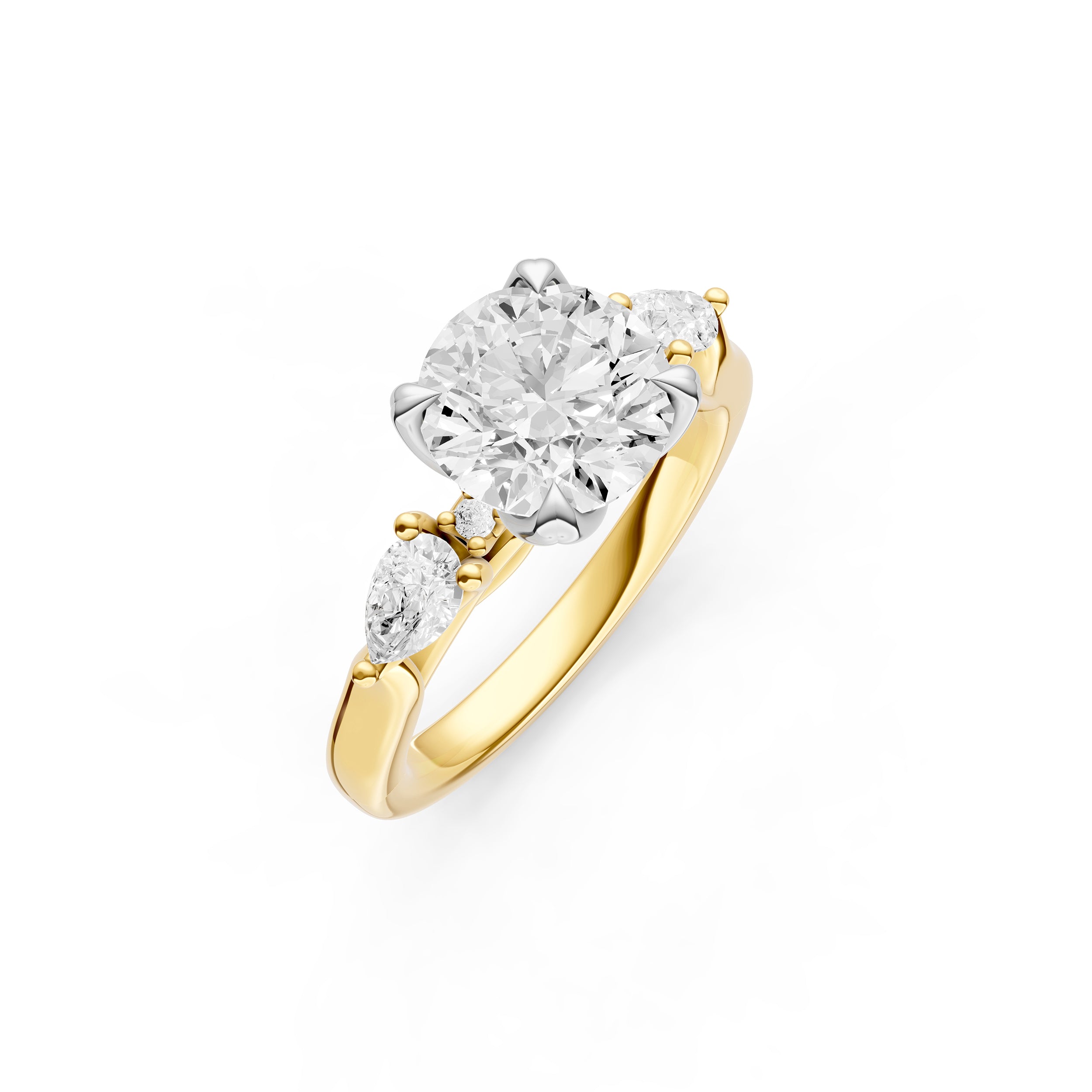 3 Stone Petal Engagement Ring (Round)