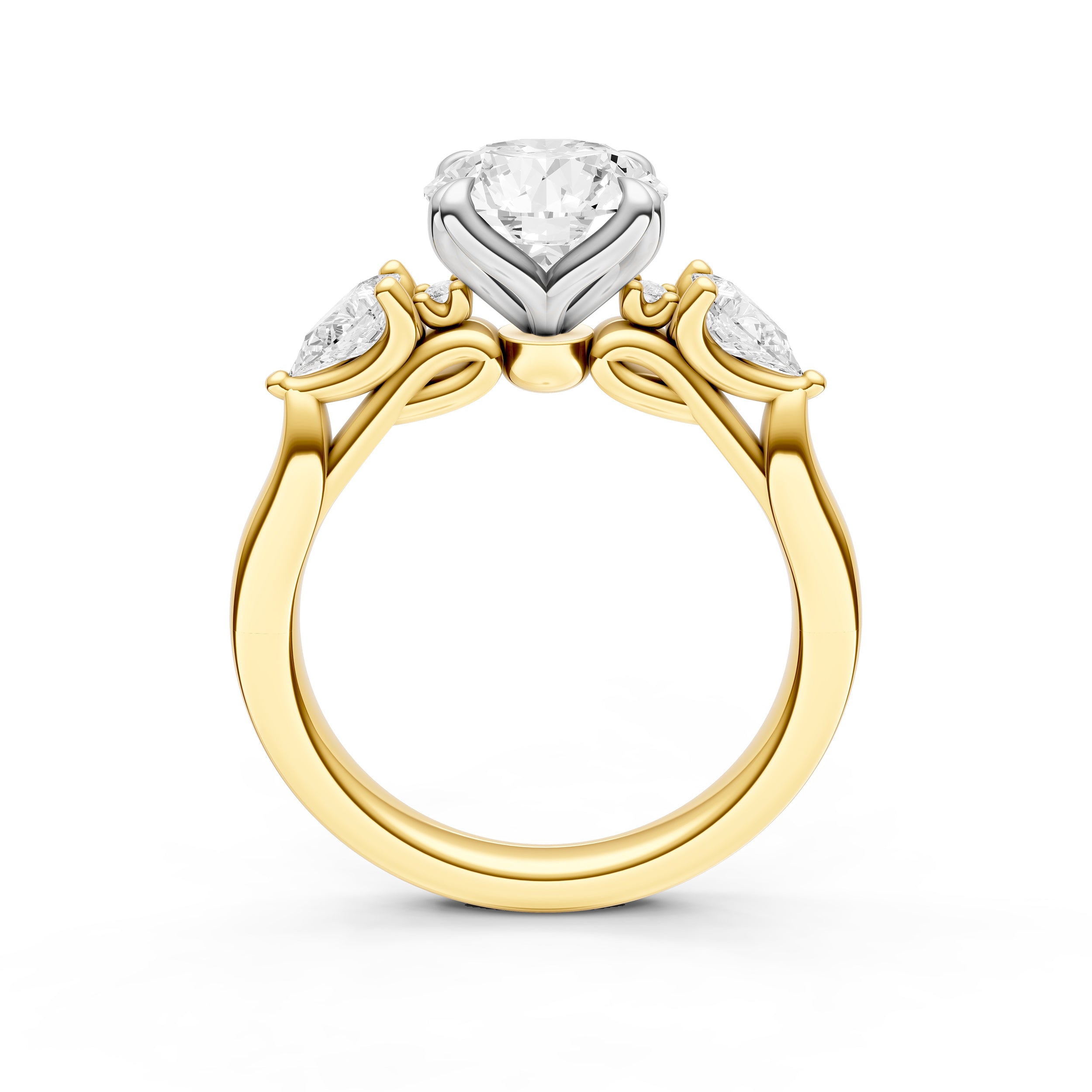 3 Stone Petal Engagement Ring (Round)