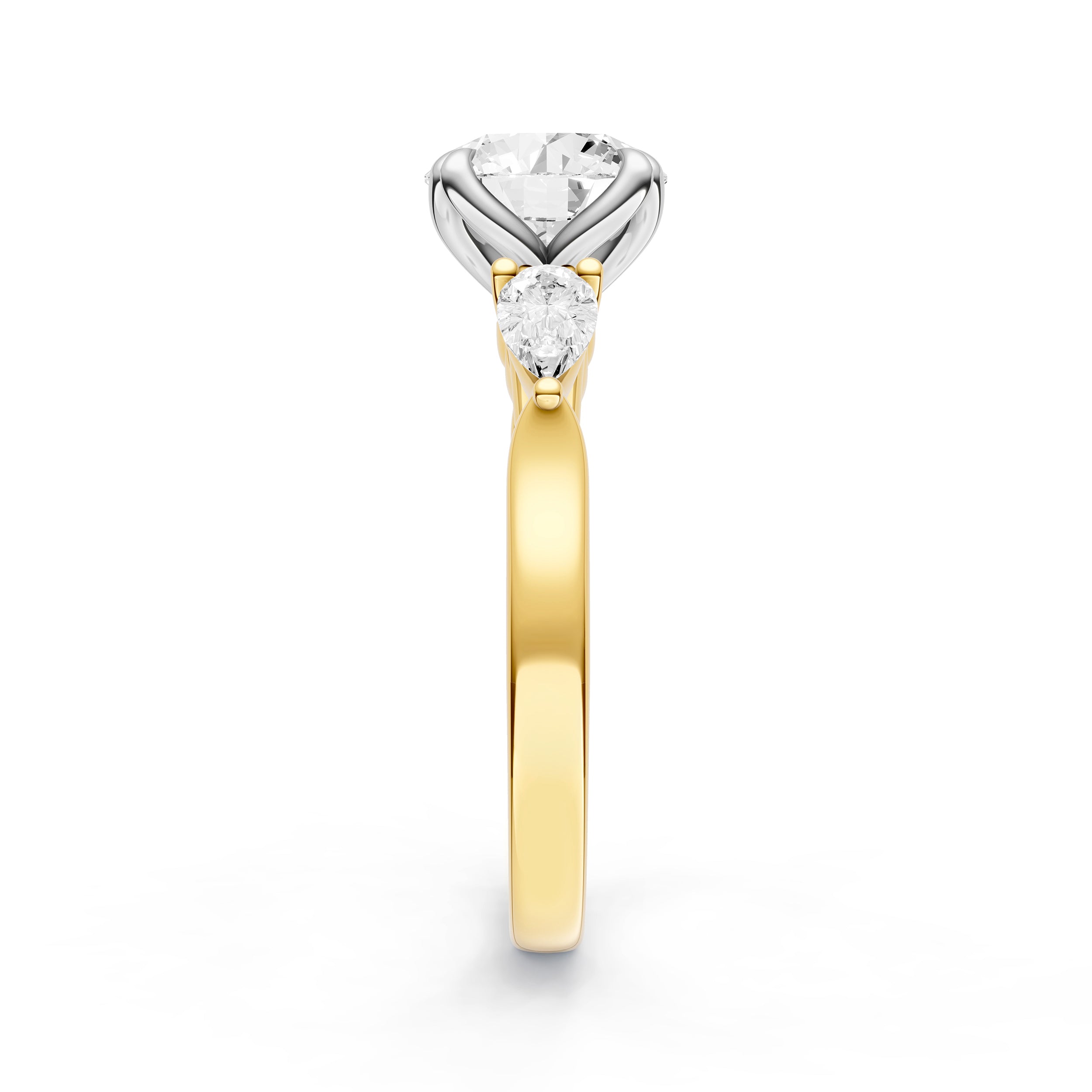 3 Stone Petal Engagement Ring (Round)