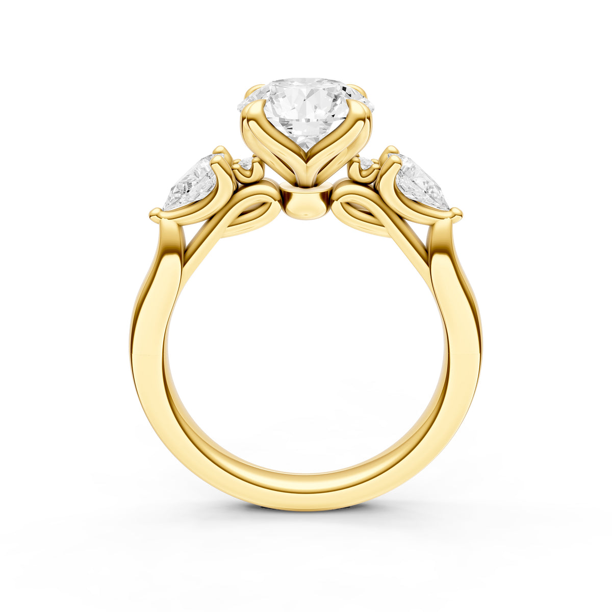 3 Stone Petal Engagement Ring (Round)