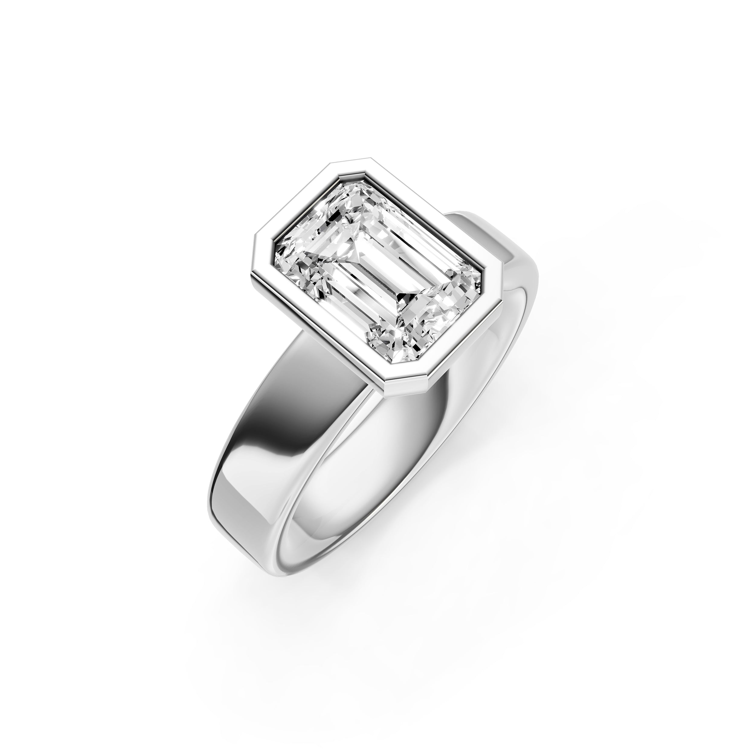 Petal Bezel Wide Engagement Ring (Emerald Cut) Birmingham Jewelry Engagement Ring Birmingham Jewelry 
