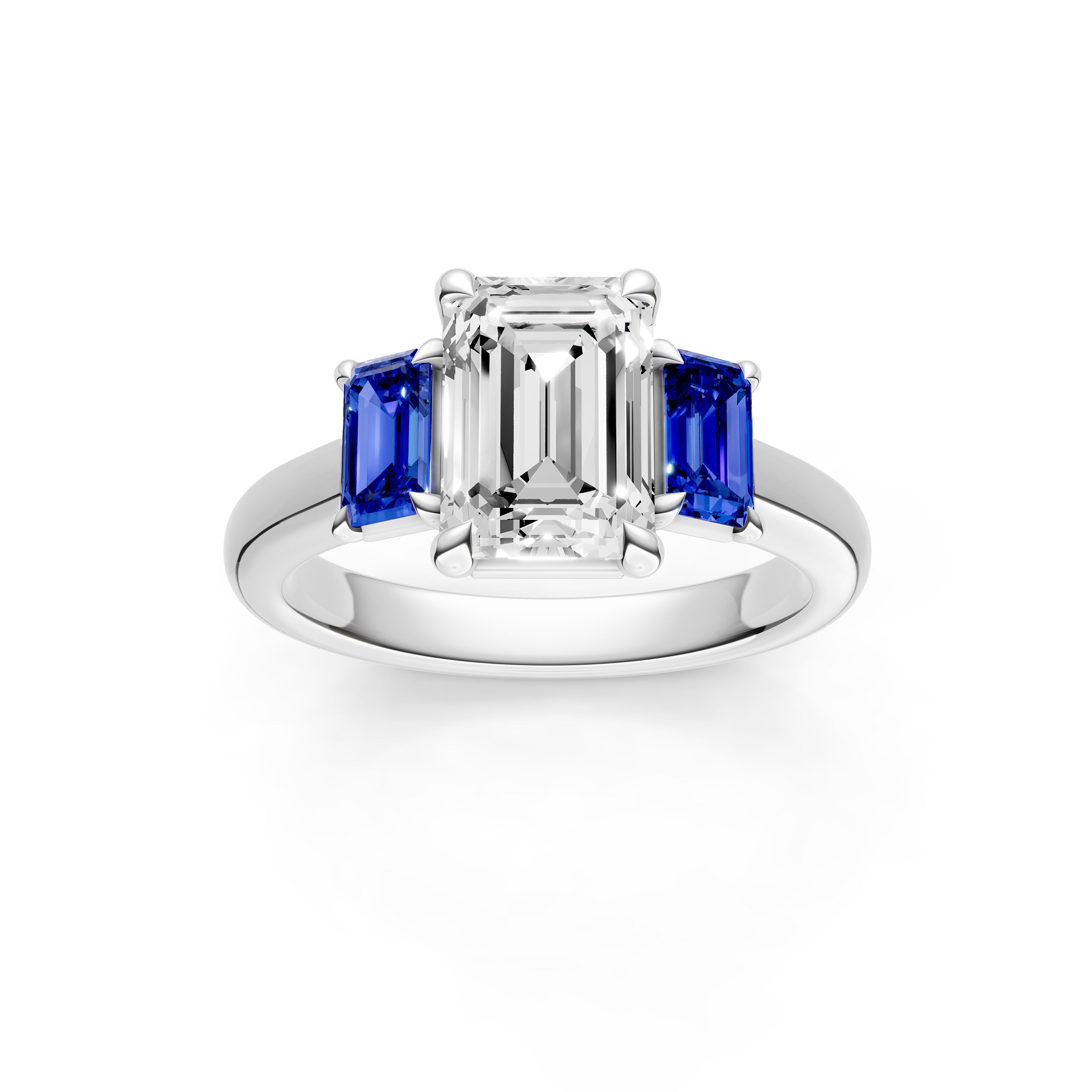 3 Stone Sapphire Sides Engagement Ring (Emerald Cut)