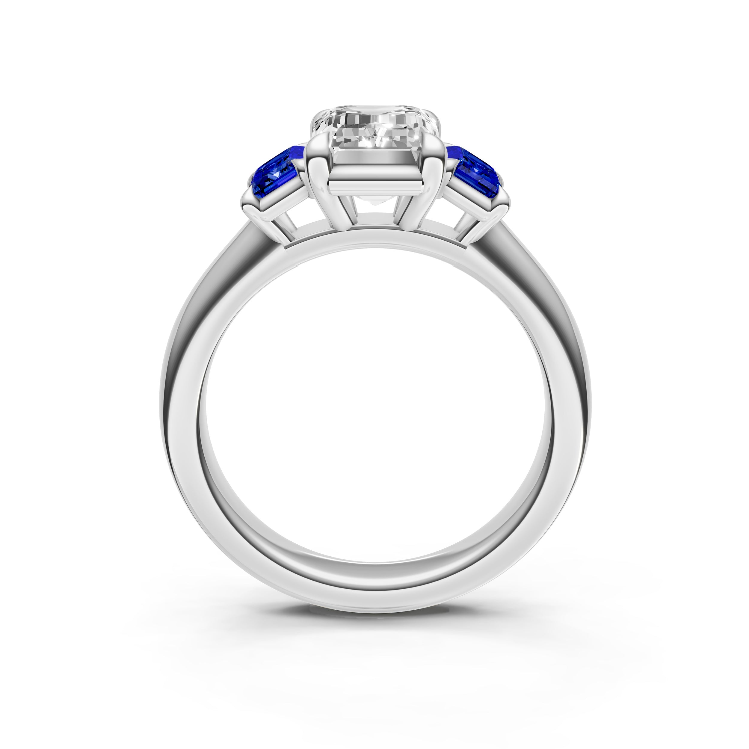 3 Stone Sapphire Sides Engagement Ring (Emerald Cut)
