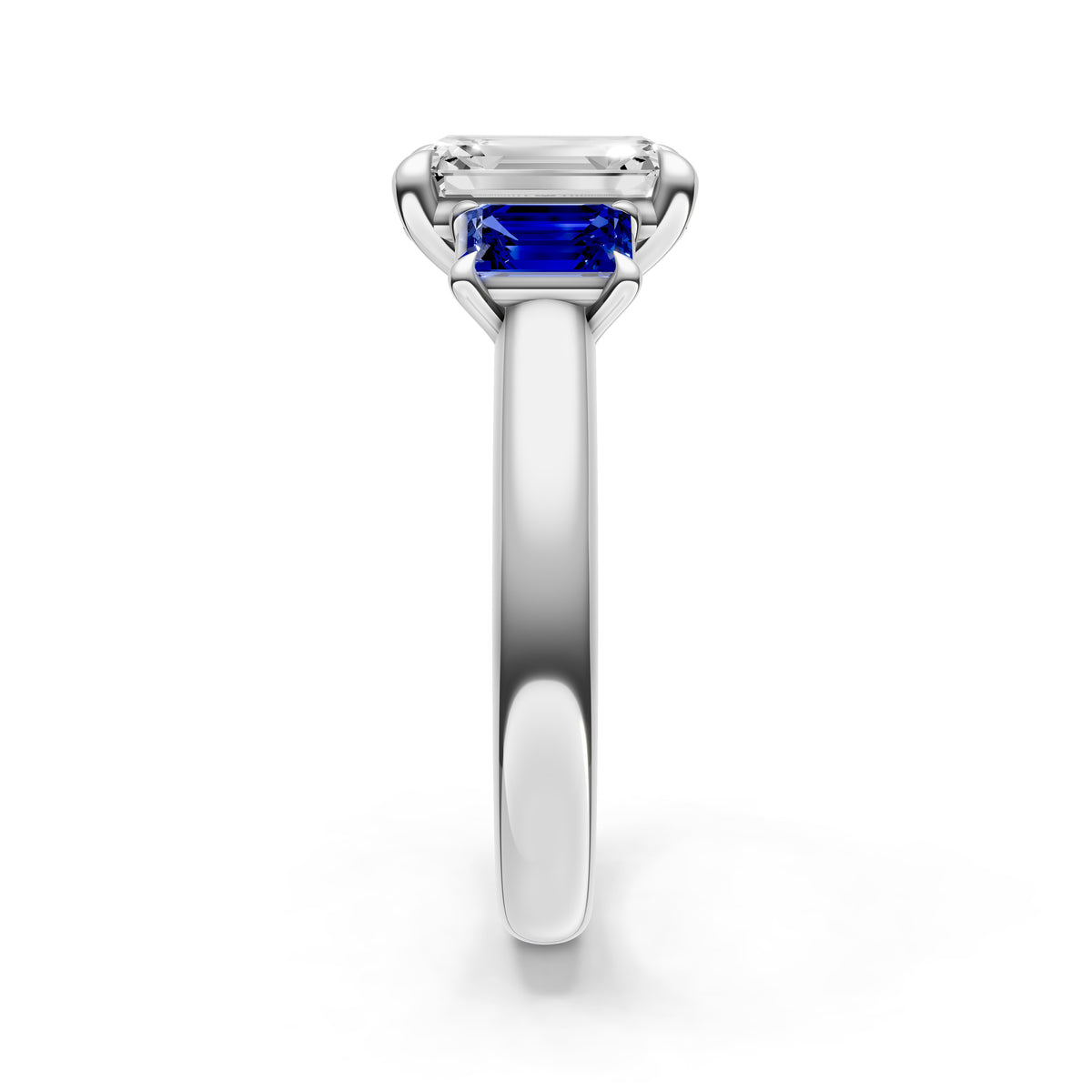 3 Stone Sapphire Sides Engagement Ring (Emerald Cut)