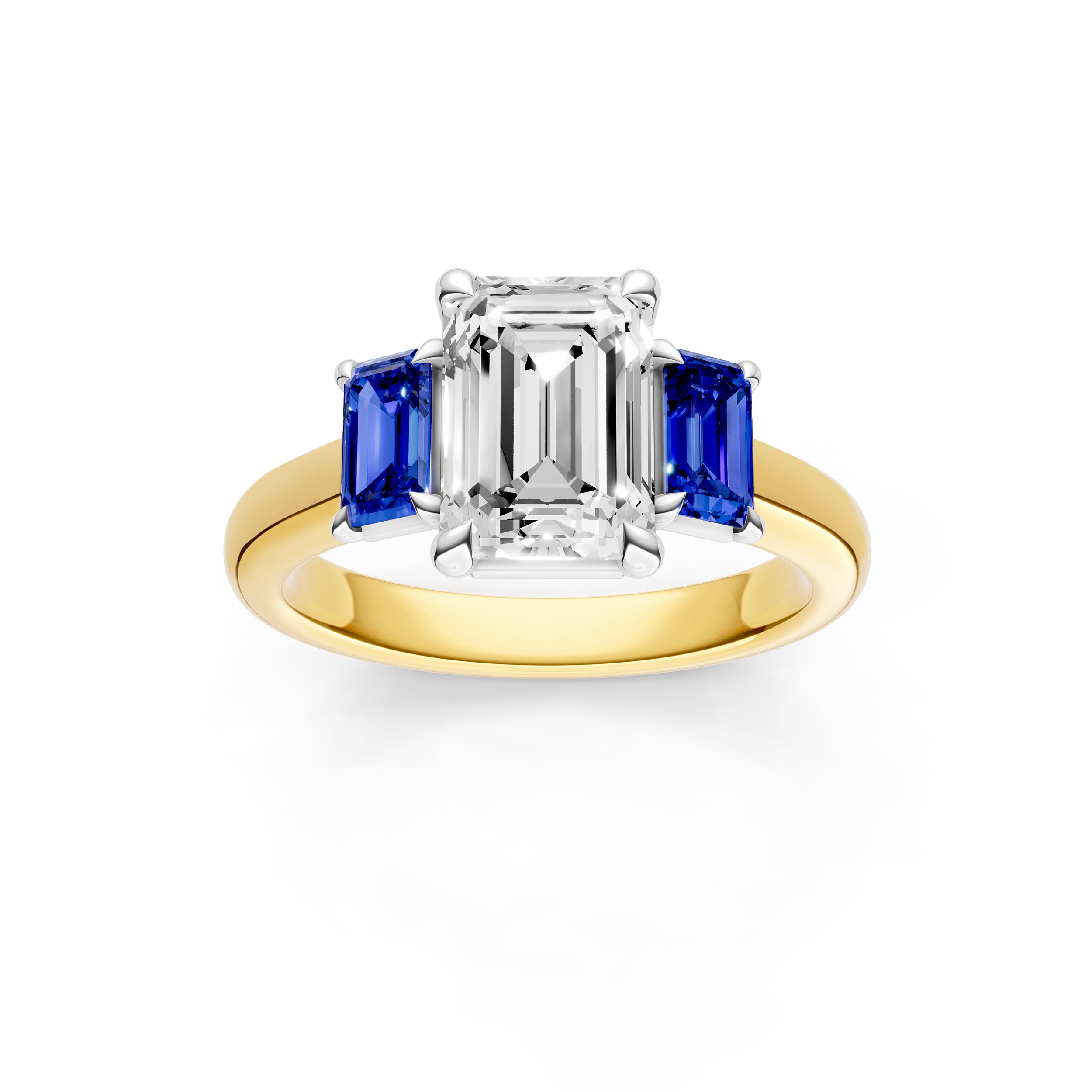 3 Stone Sapphire Sides Engagement Ring (Emerald Cut)