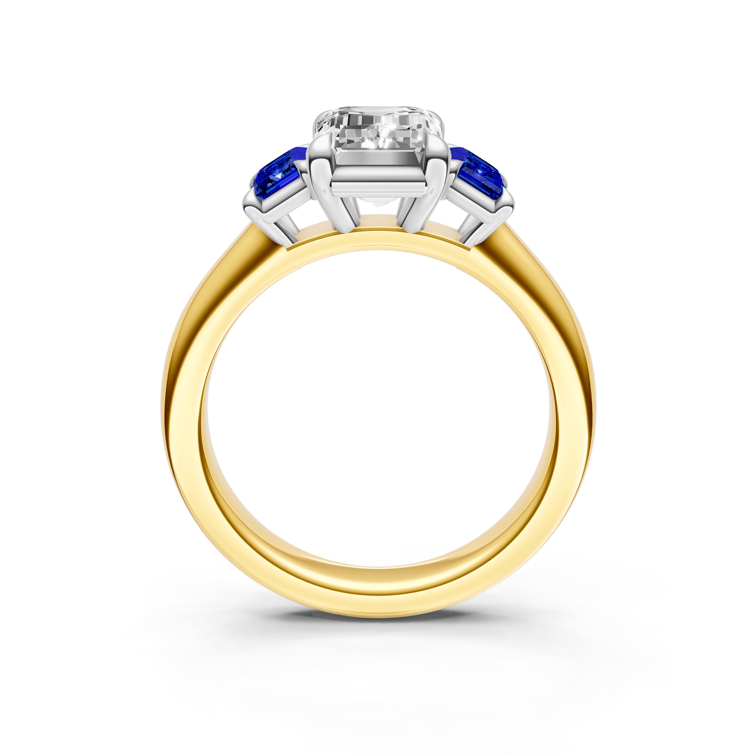 3 Stone Sapphire Sides Engagement Ring (Emerald Cut)