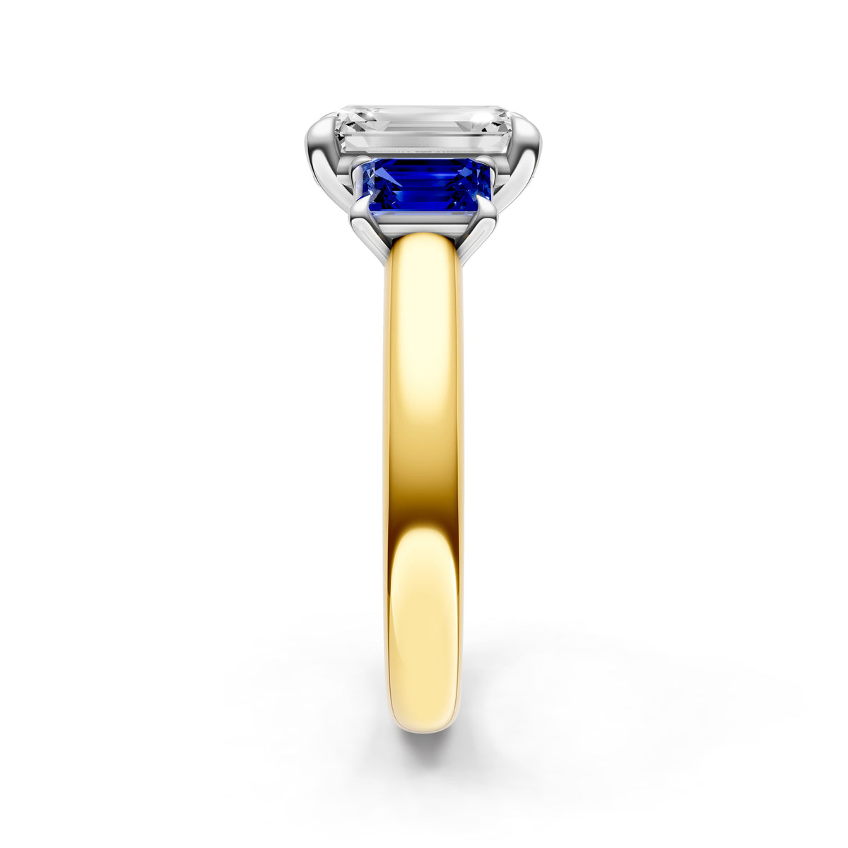 3 Stone Sapphire Sides Engagement Ring (Emerald Cut)