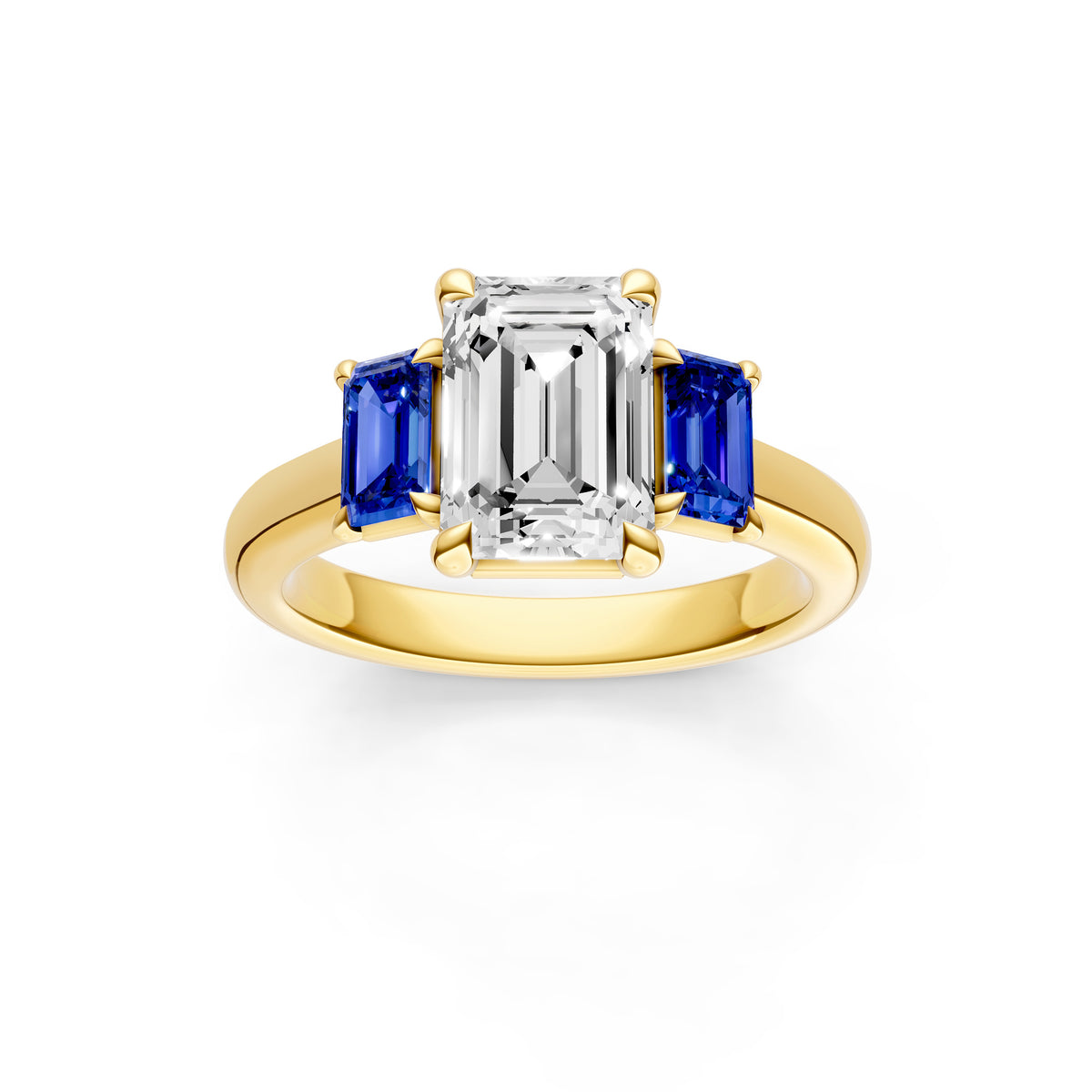 3 Stone Sapphire Sides Engagement Ring (Emerald Cut)