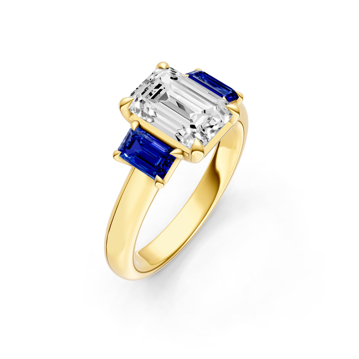 3 Stone Sapphire Sides Engagement Ring (Emerald Cut)