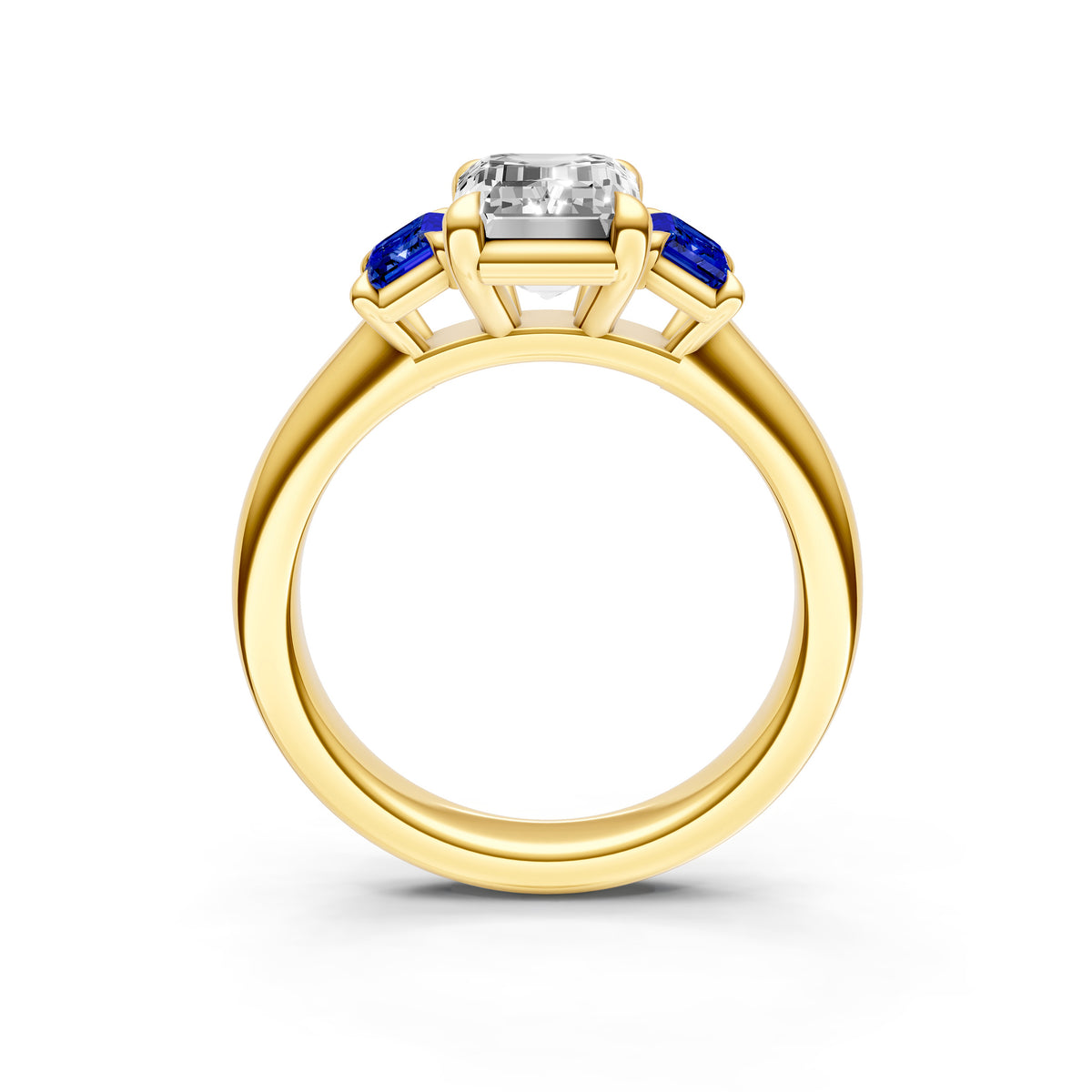 3 Stone Sapphire Sides Engagement Ring (Emerald Cut)