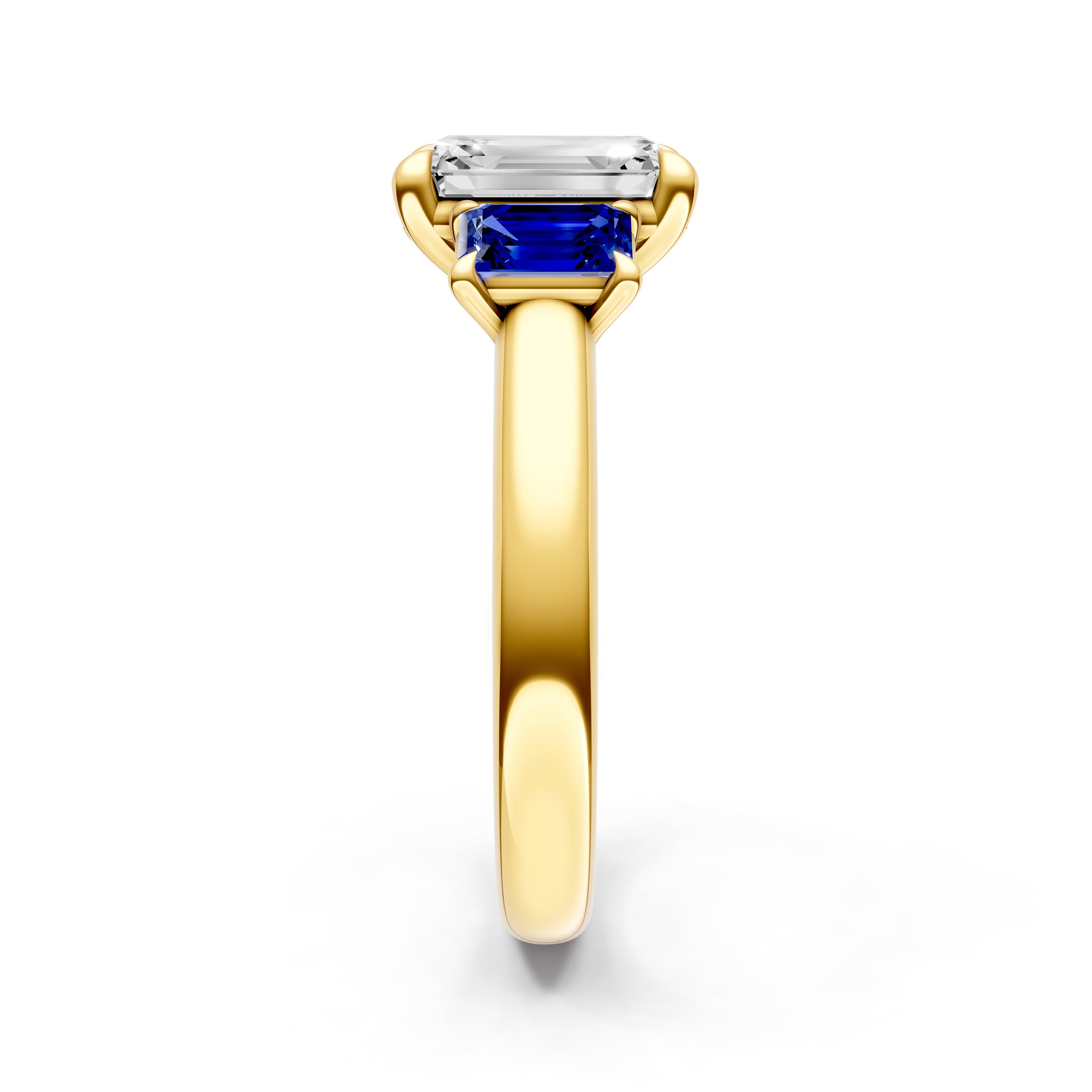 3 Stone Sapphire Sides Engagement Ring (Emerald Cut)