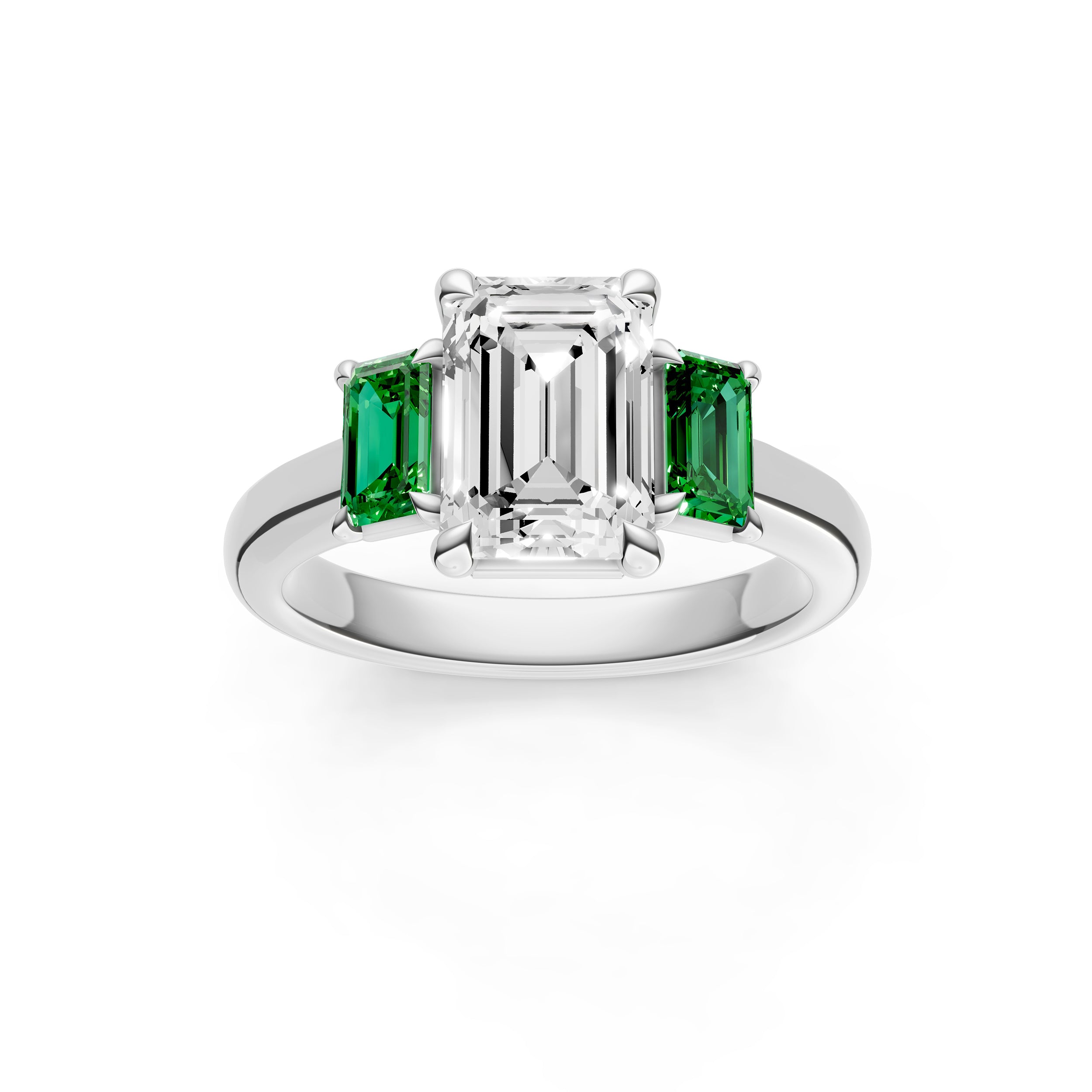 3 Stone Emerald Sides Engagement Ring (Emerald Cut)