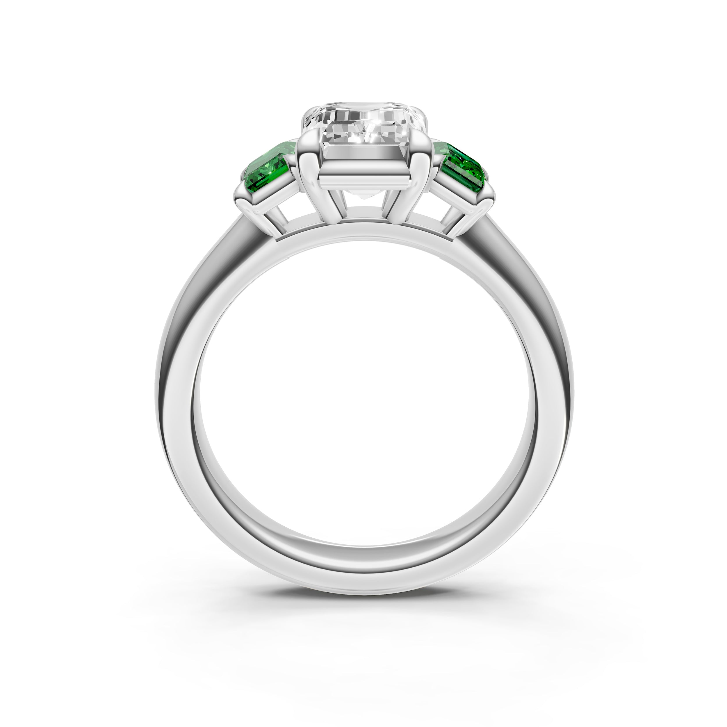 3 Stone Emerald Sides Engagement Ring (Emerald Cut)