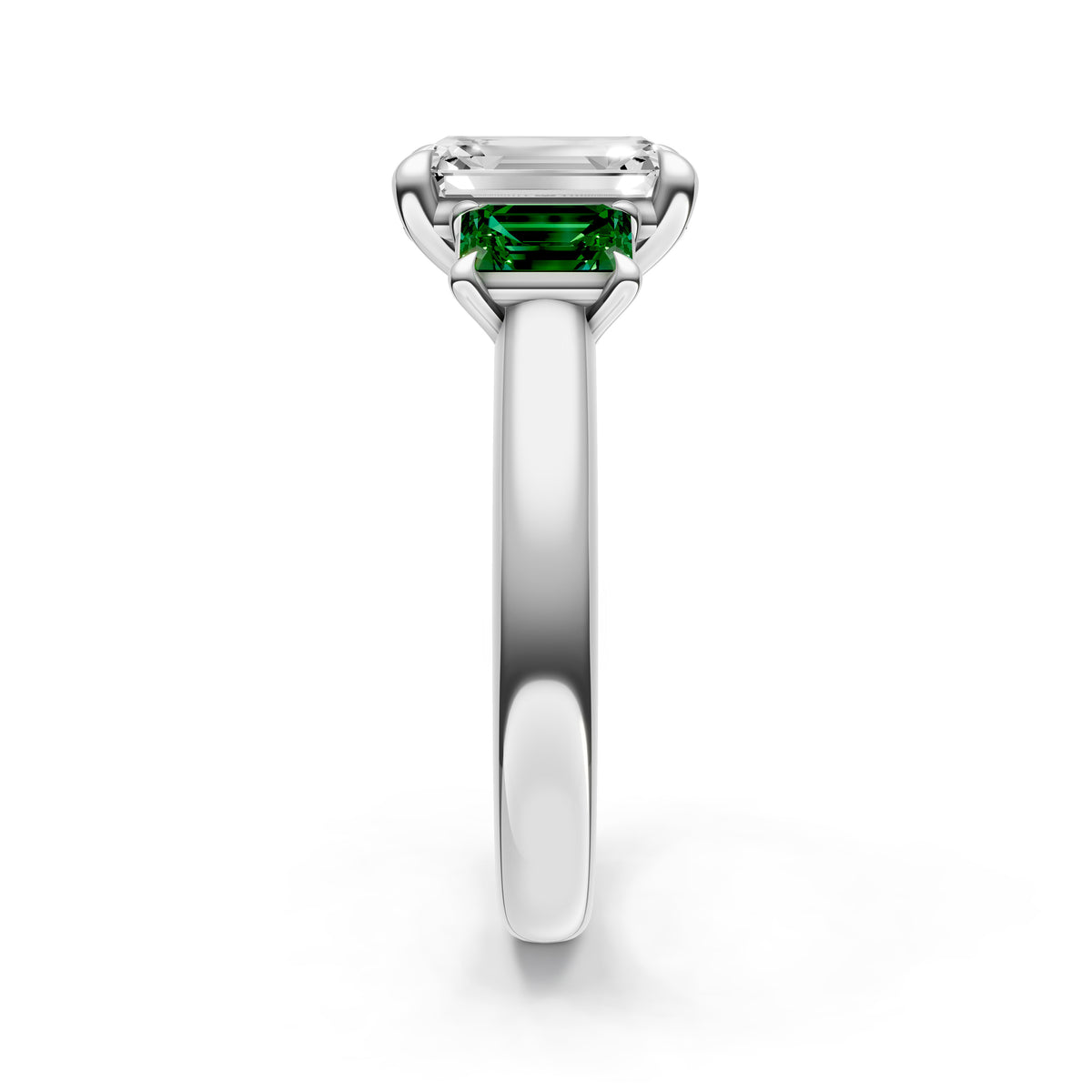 3 Stone Emerald Sides Engagement Ring (Emerald Cut)