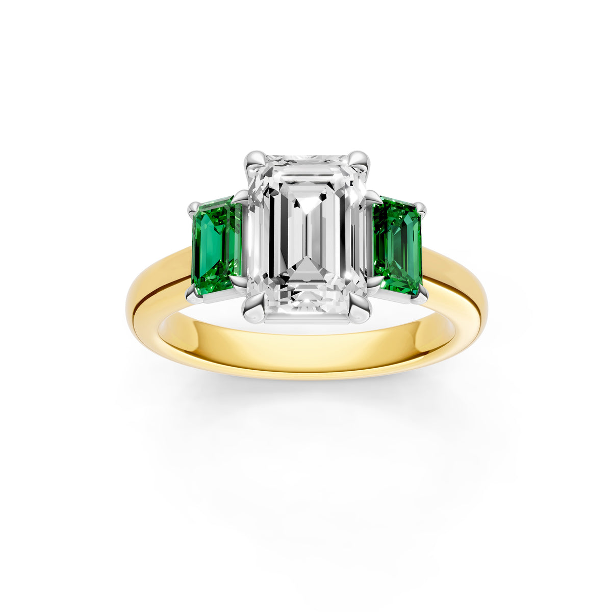 3 Stone Emerald Sides Engagement Ring (Emerald Cut)