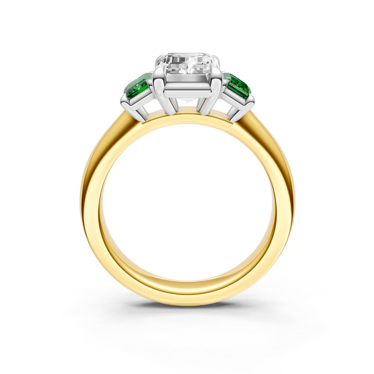 3 Stone Emerald Sides Engagement Ring (Emerald Cut)