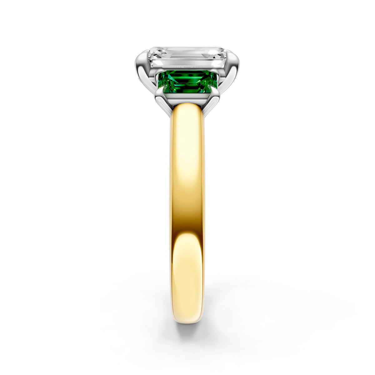 3 Stone Emerald Sides Engagement Ring (Emerald Cut)